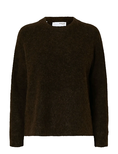 Selected SLFLULU LS KNIT O-NECK NOOS - Prjónafatnaður - DELICIOSO / brown