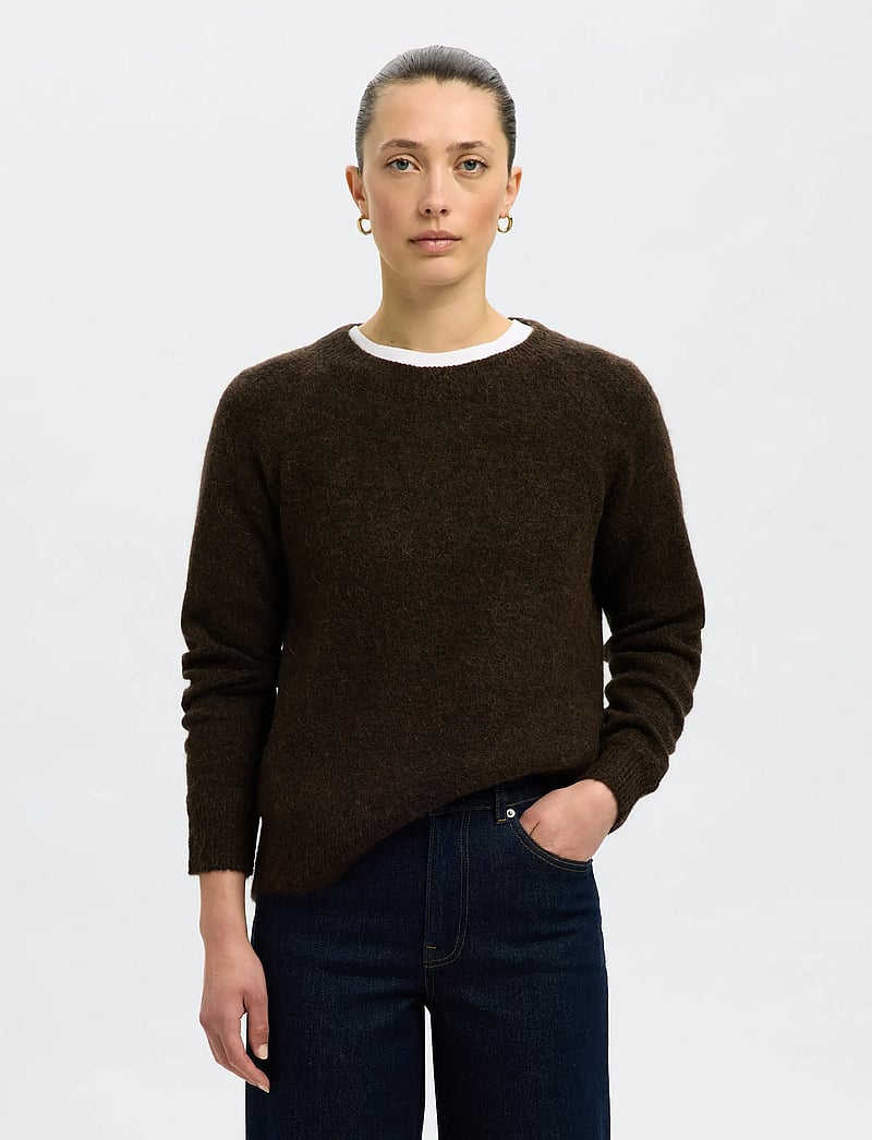 Selected - SLFLULU LS KNIT O-NECK NOOS - striktrøjer - delicioso - 0
