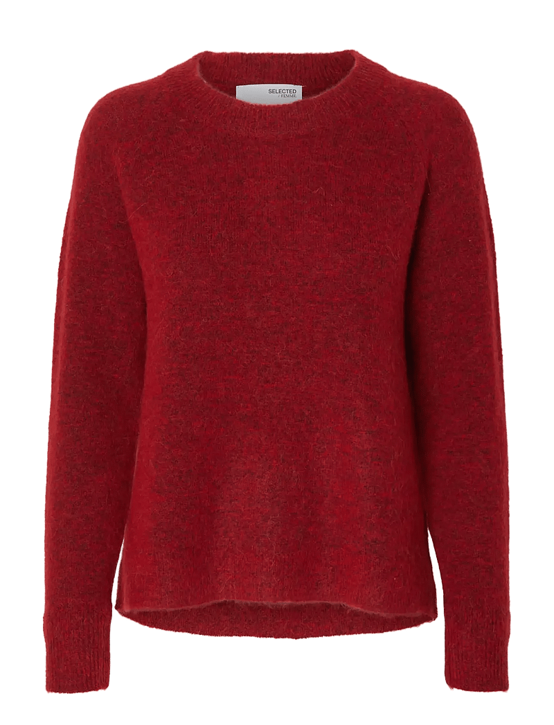 Selected - SLFLULU LS KNIT O-NECK NOOS - stickade tröjor - equestrian red - 1