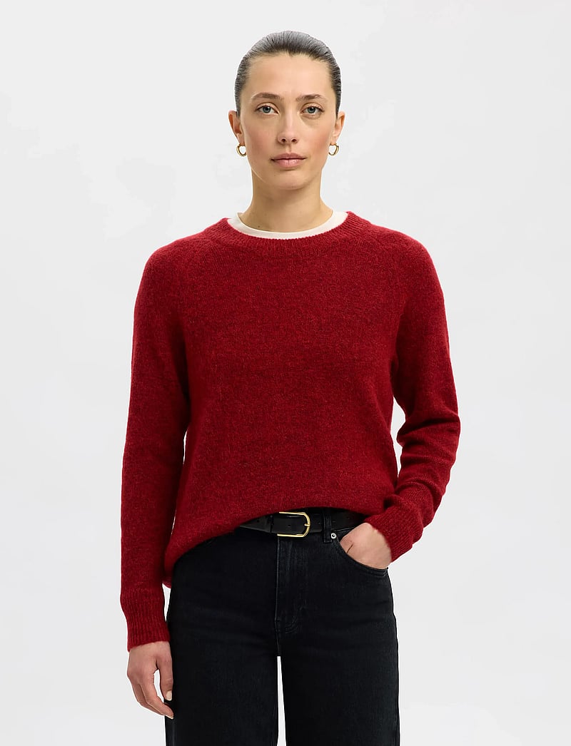 Selected - SLFLULU LS KNIT O-NECK NOOS - stickade tröjor - equestrian red - 0