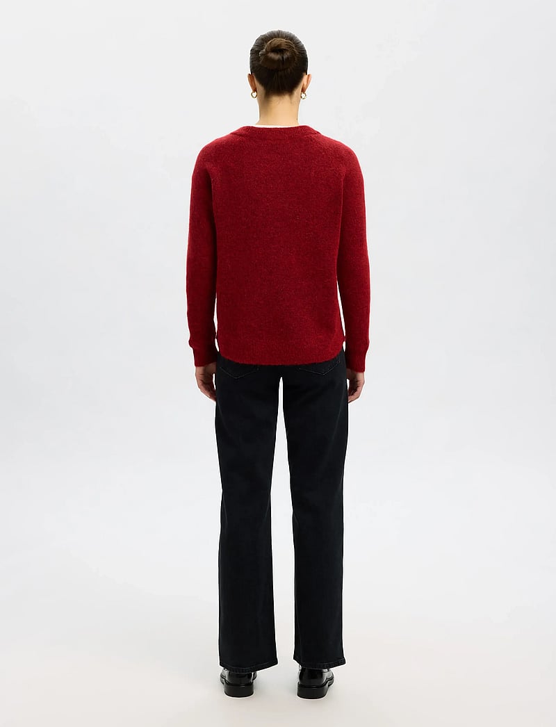 Selected - SLFLULU LS KNIT O-NECK NOOS - stickade tröjor - equestrian red - 2