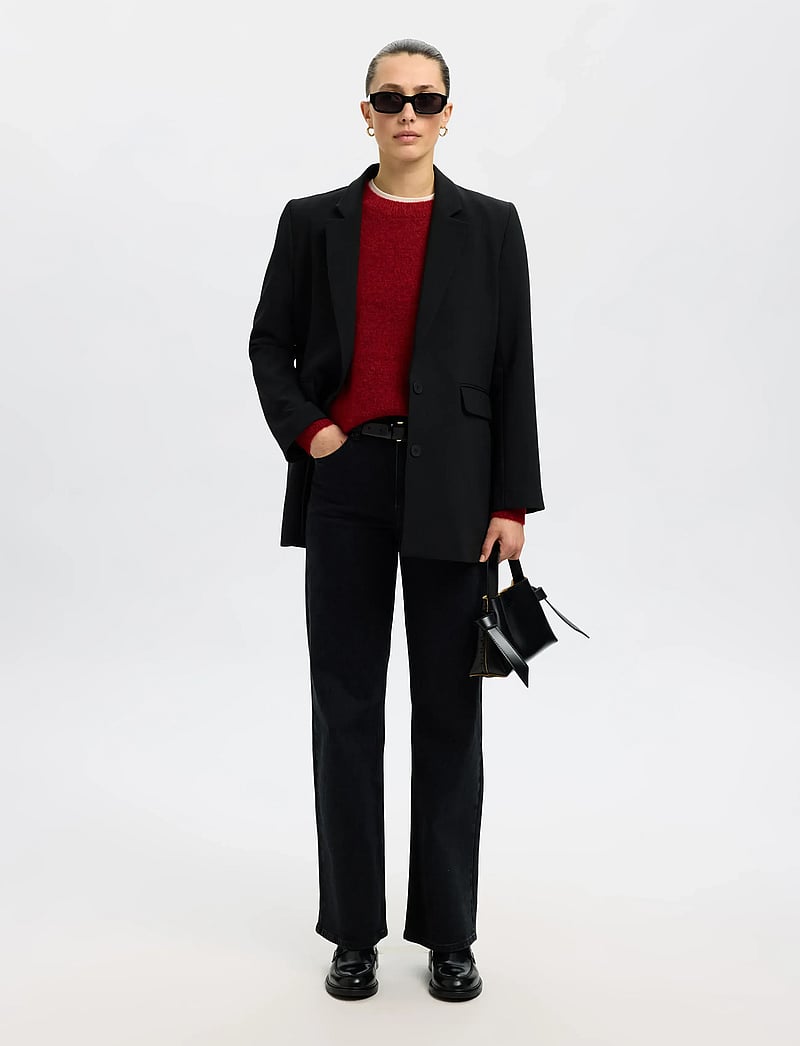 Selected - SLFLULU LS KNIT O-NECK NOOS - stickade tröjor - equestrian red - 4