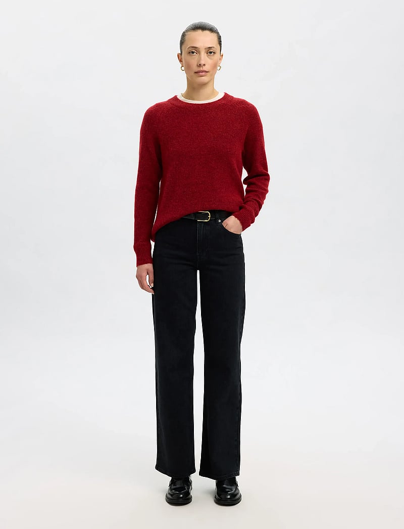 Selected - SLFLULU LS KNIT O-NECK NOOS - stickade tröjor - equestrian red - 5