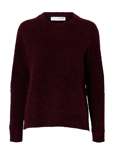 Selected SLFLULU LS KNIT O-NECK NOOS - Prjónafatnaður - FIG / burgundy