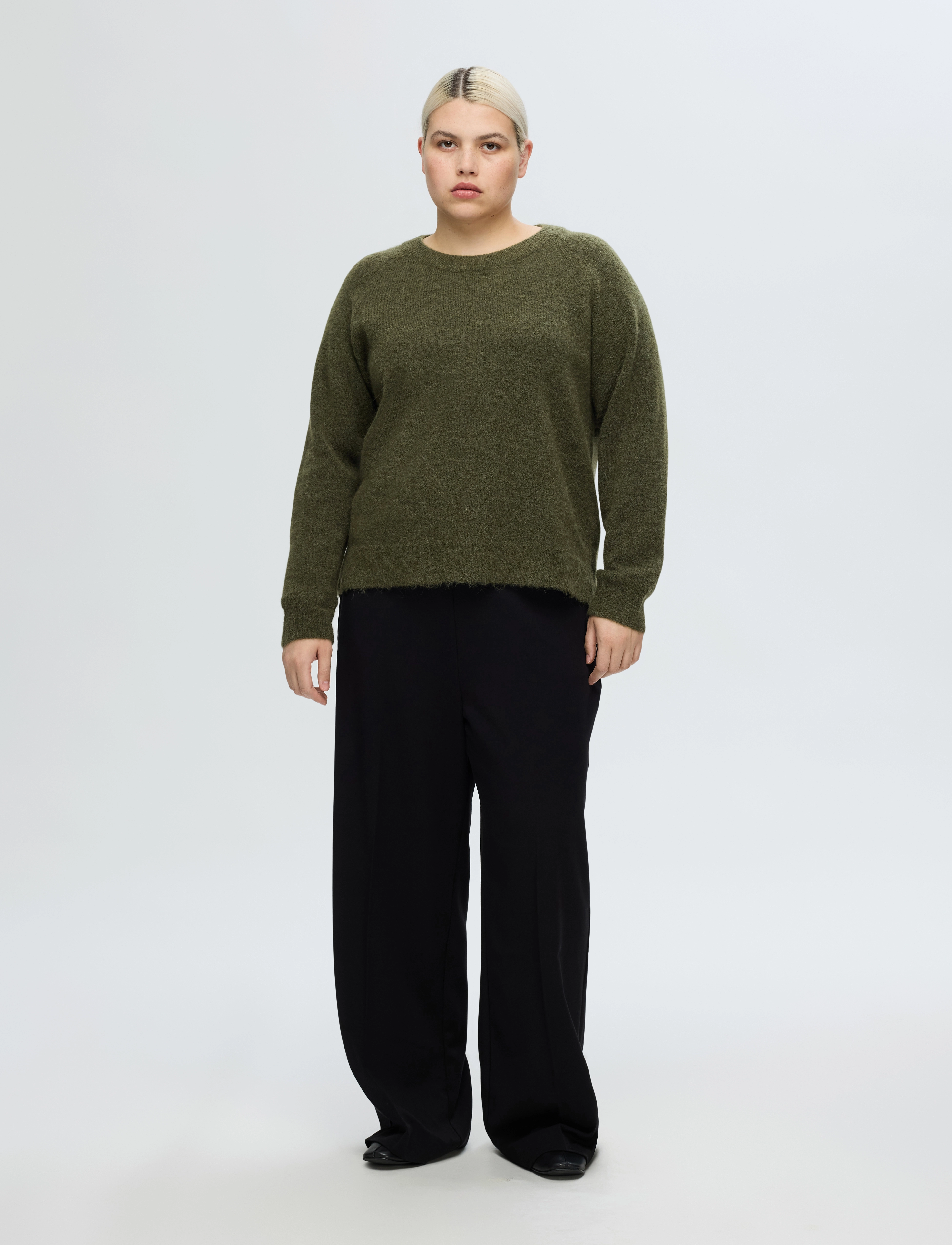Selected SLFLULU LS KNIT O-NECK NOOS - Drabužiai - KALAMATA / khaki/green