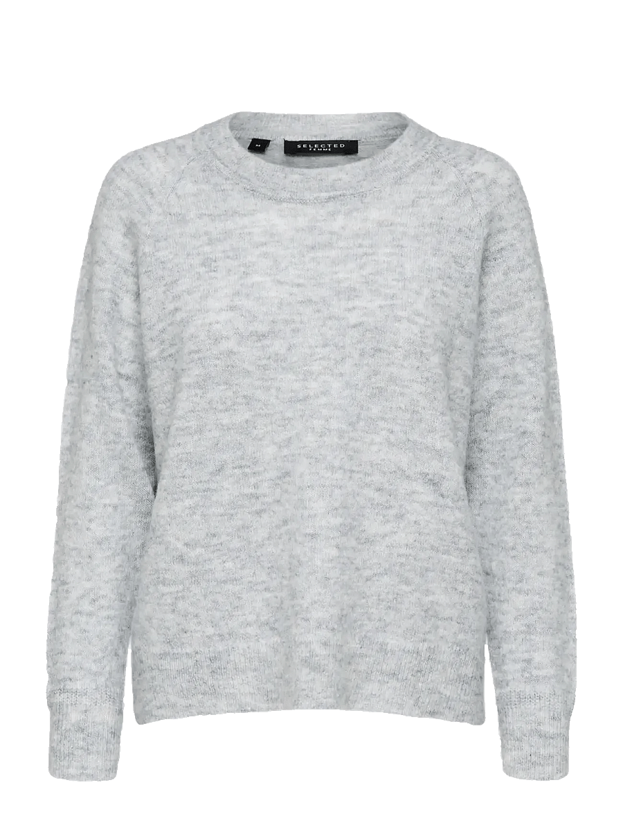 Selected - SLWLULU LS KNIT O-NECK NOOS - kampsunid - light grey melange - 1