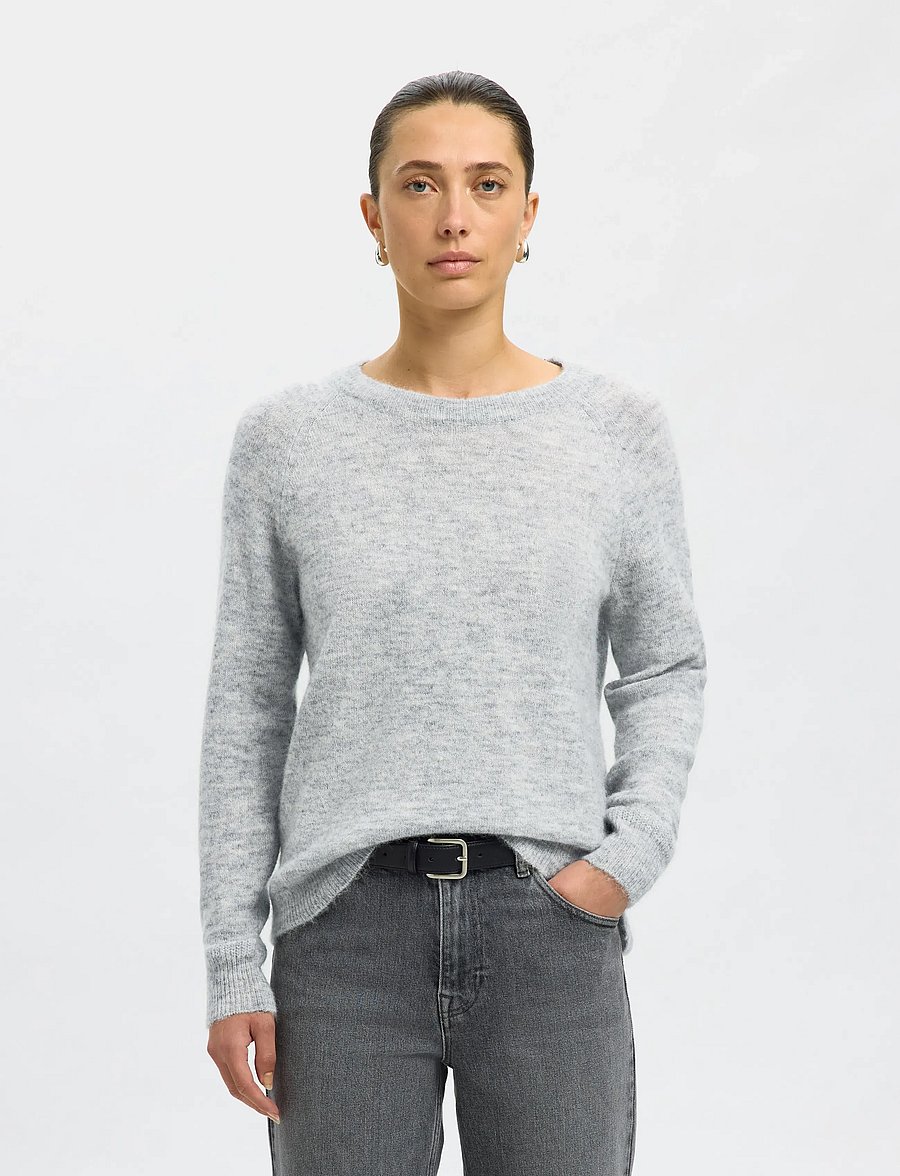 Selected - SLWLULU LS KNIT O-NECK NOOS - kampsunid - light grey melange - 0