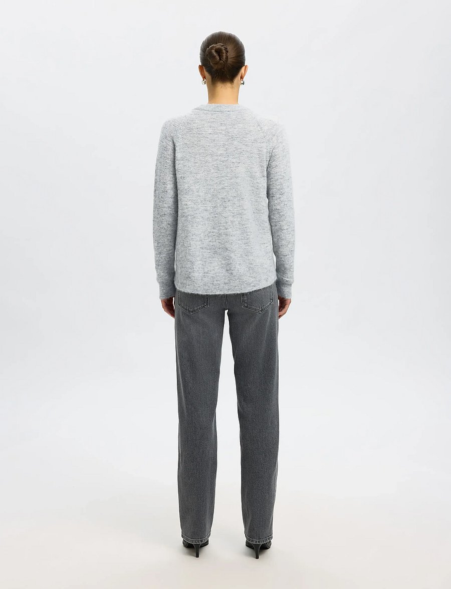 Selected - SLWLULU LS KNIT O-NECK NOOS - kampsunid - light grey melange - 2