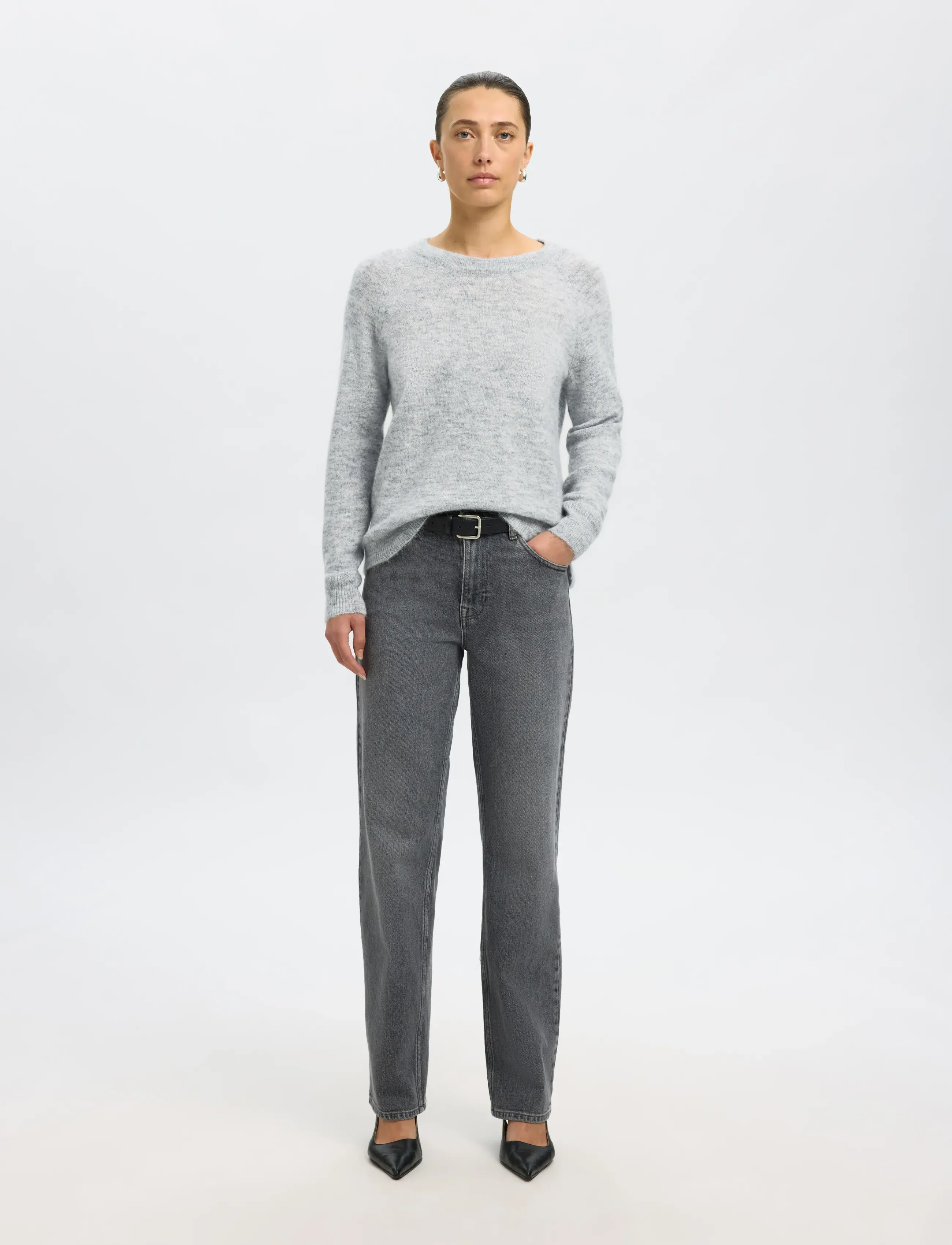 Selected - SLWLULU LS KNIT O-NECK NOOS - pullover - light grey melange - 3