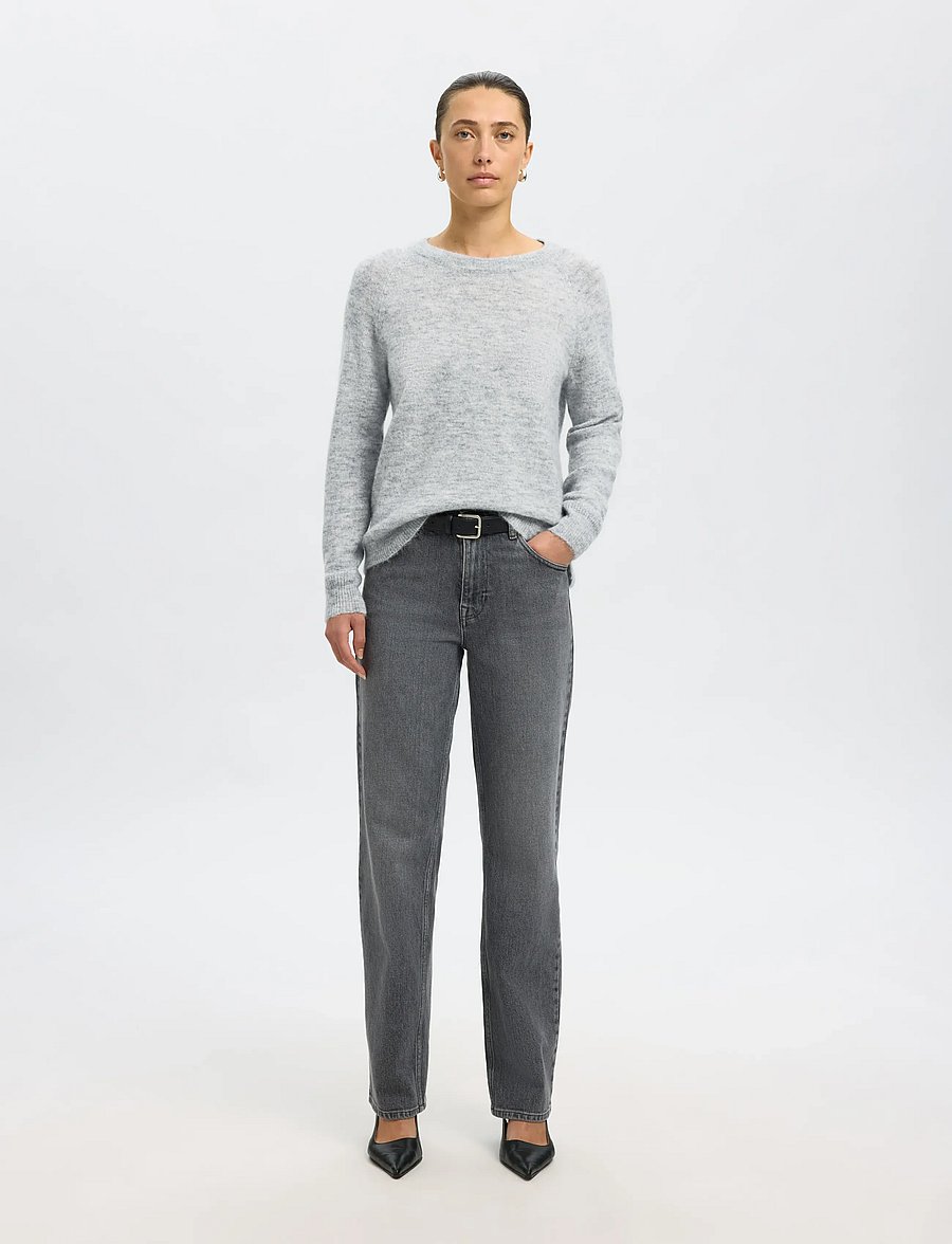 Selected - SLWLULU LS KNIT O-NECK NOOS - kampsunid - light grey melange - 3