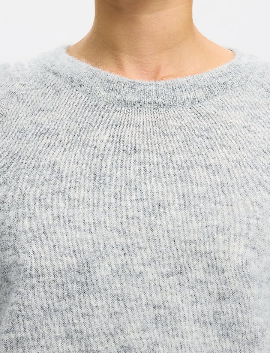 Selected - SLWLULU LS KNIT O-NECK NOOS - kampsunid - light grey melange - 4