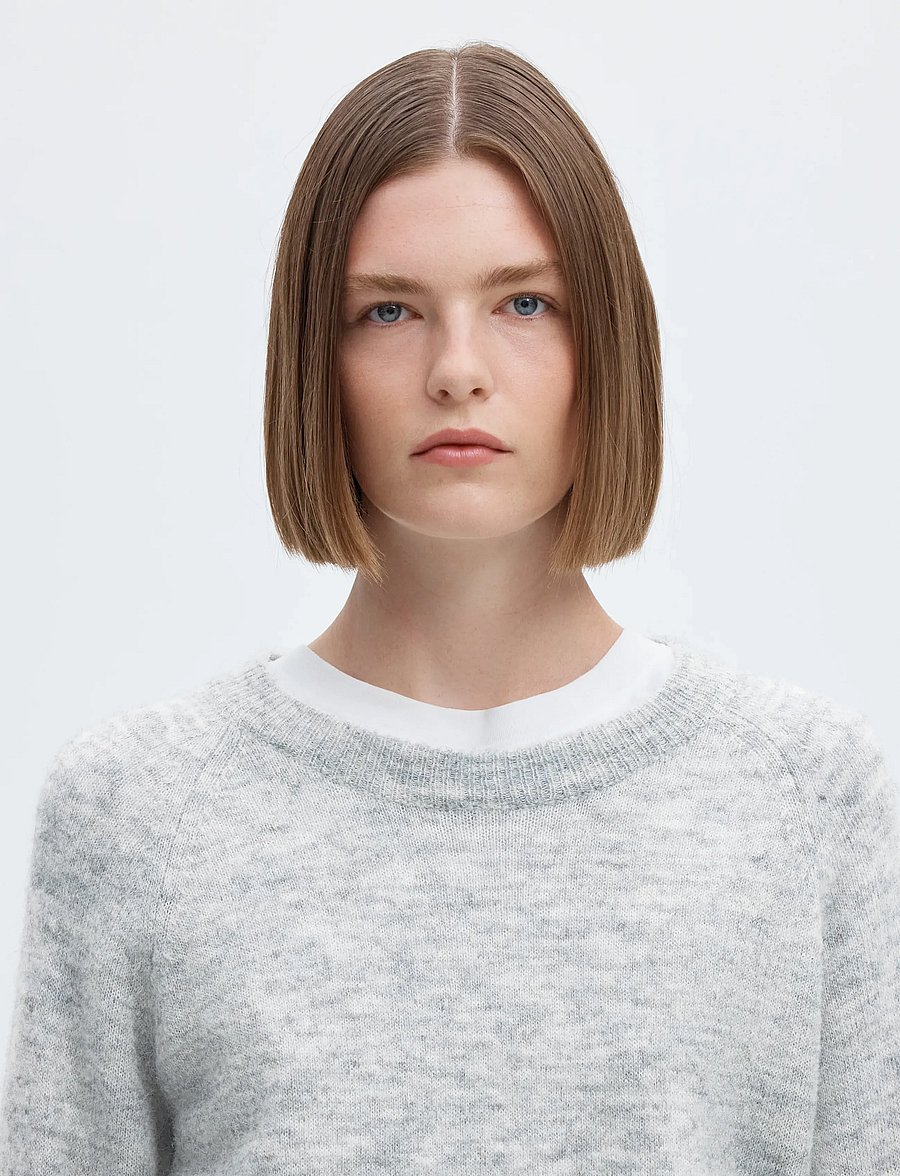 Selected - SLFLULU LS KNIT O-NECK NOOS - stickade tröjor - light grey melange - 4