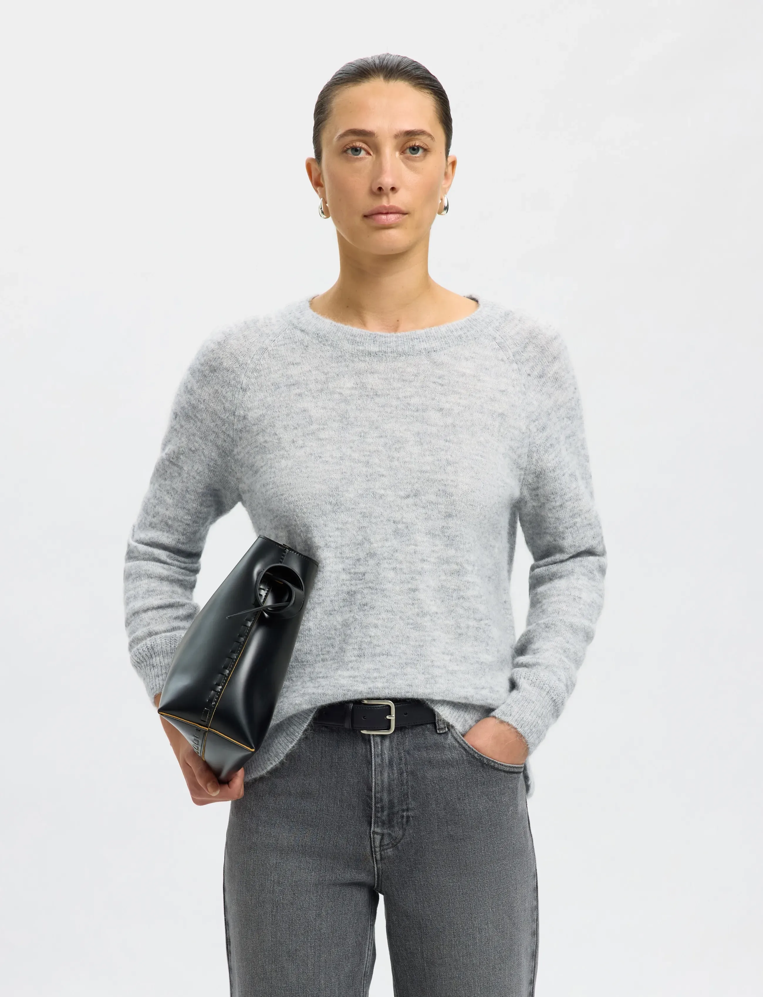 Selected - SLWLULU LS KNIT O-NECK NOOS - pullover - light grey melange - 5