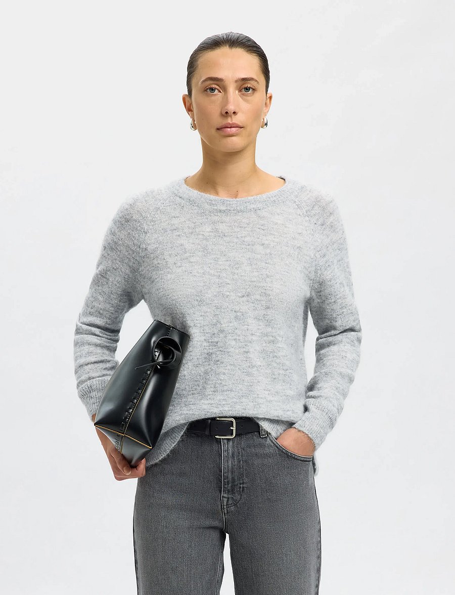 Selected - SLWLULU LS KNIT O-NECK NOOS - kampsunid - light grey melange - 5