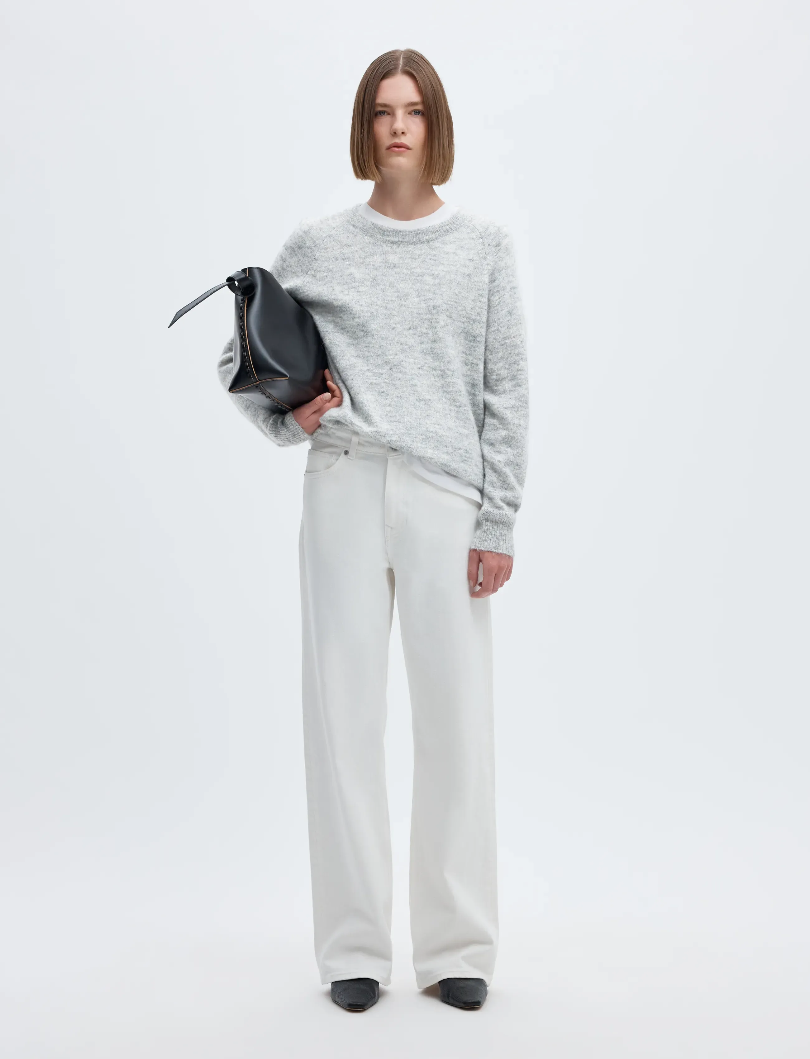 Selected - SLFLULU LS KNIT O-NECK NOOS - stickade tröjor - light grey melange - 5