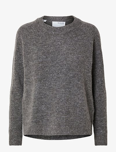 Selected SLFLULU LS KNIT O-NECK NOOS - Prjónafatnaður - MEDIUM GREY MELANGE / grey