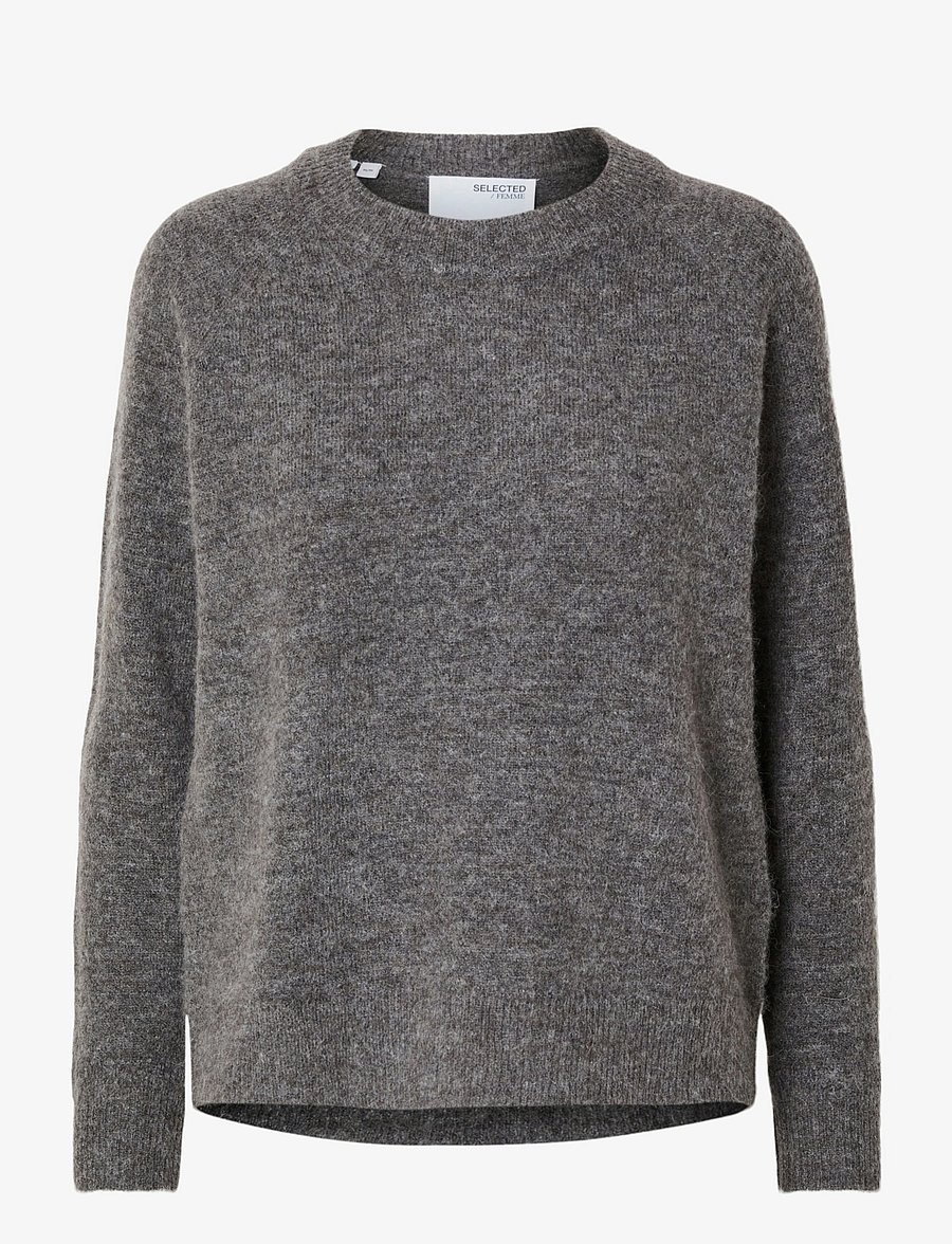 Selected - SLFLULU LS KNIT O-NECK NOOS - striktrøjer - medium grey melange - 1
