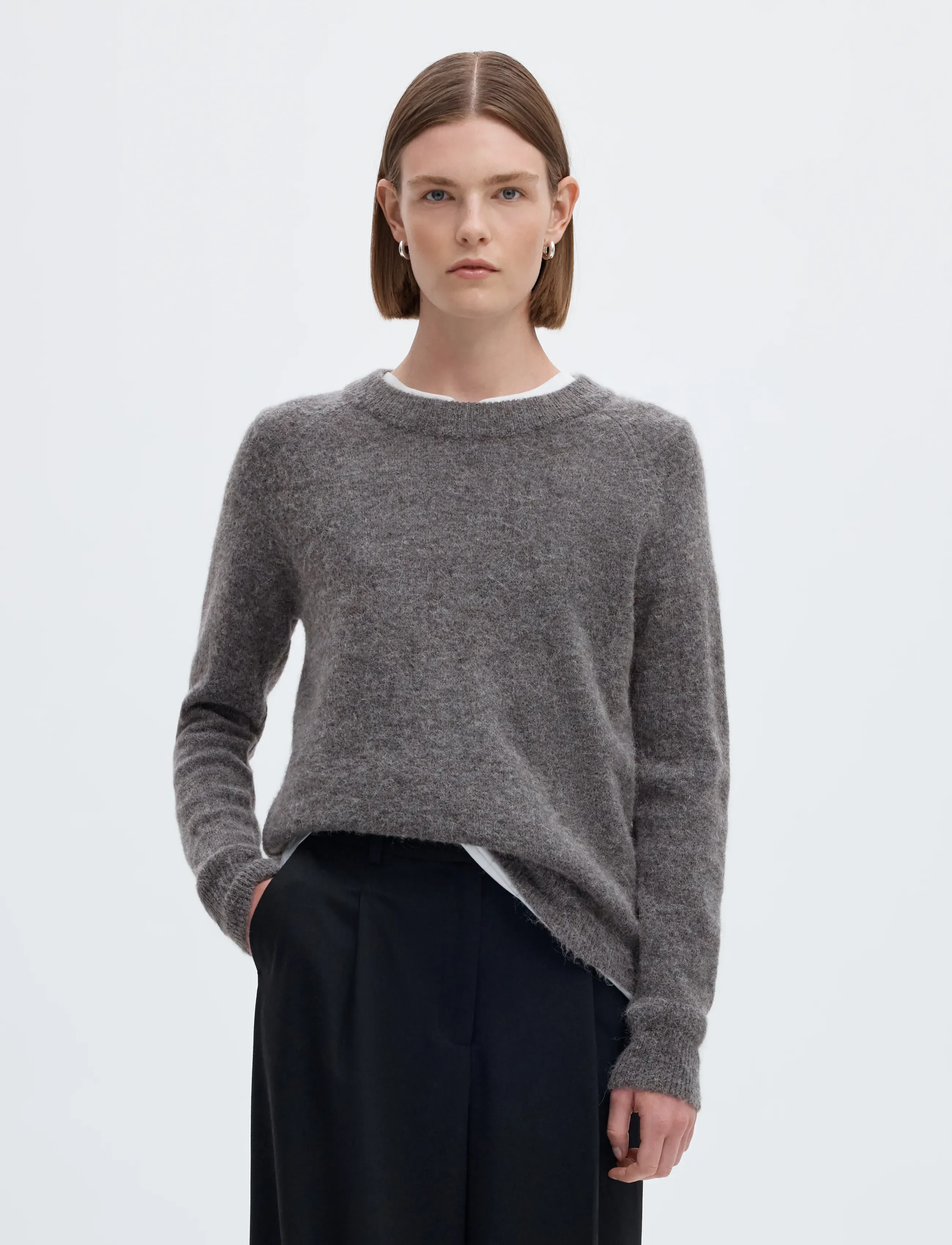 Selected SLFLULU LS KNIT O-NECK NOOS - Selected - MEDIUM GREY MELANGE / grey