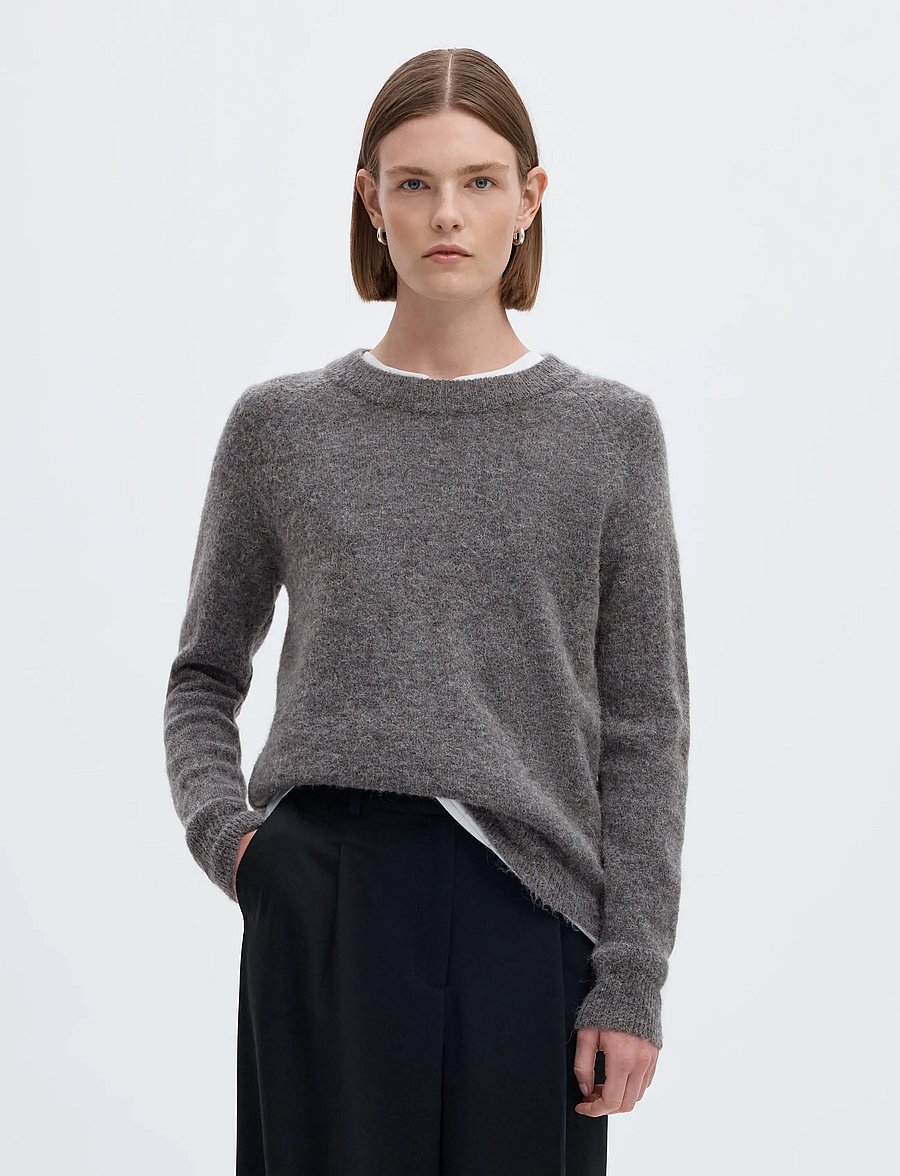 Selected - SLFLULU LS KNIT O-NECK NOOS - stickade tröjor - medium grey melange - 0