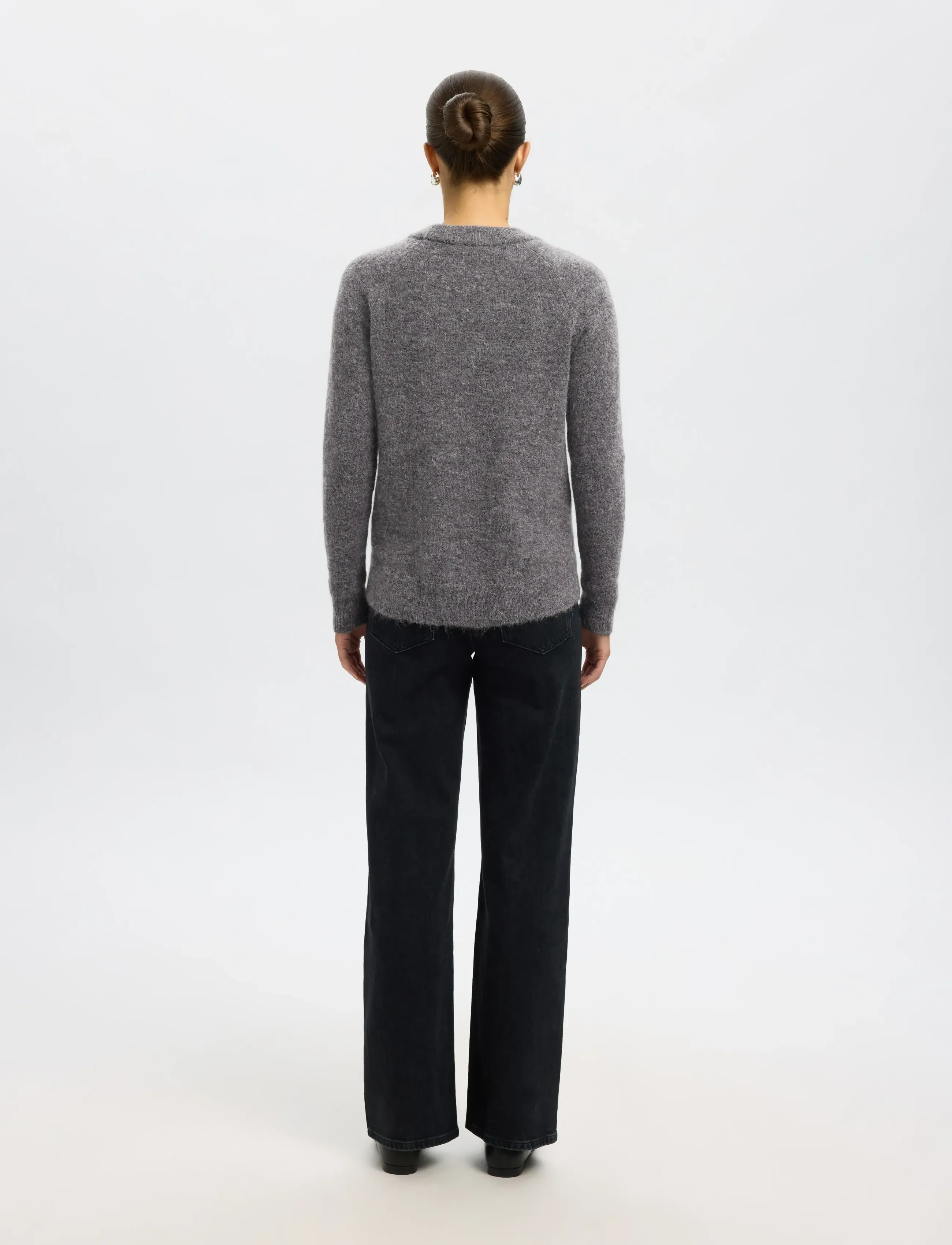Selected - SLFLULU LS KNIT O-NECK NOOS - striktrøjer - medium grey melange - 2