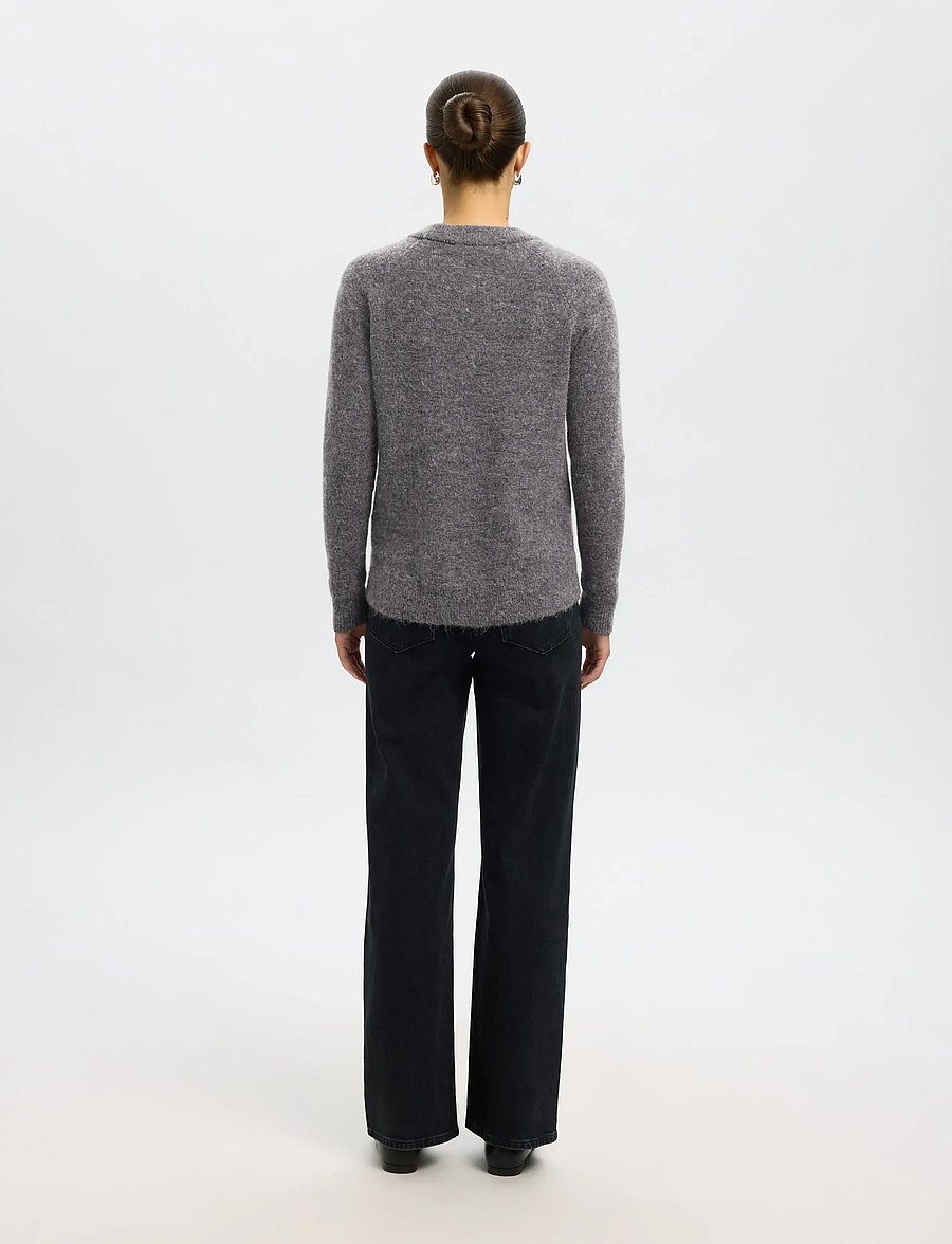 Selected - SLFLULU LS KNIT O-NECK NOOS - striktrøjer - medium grey melange - 2