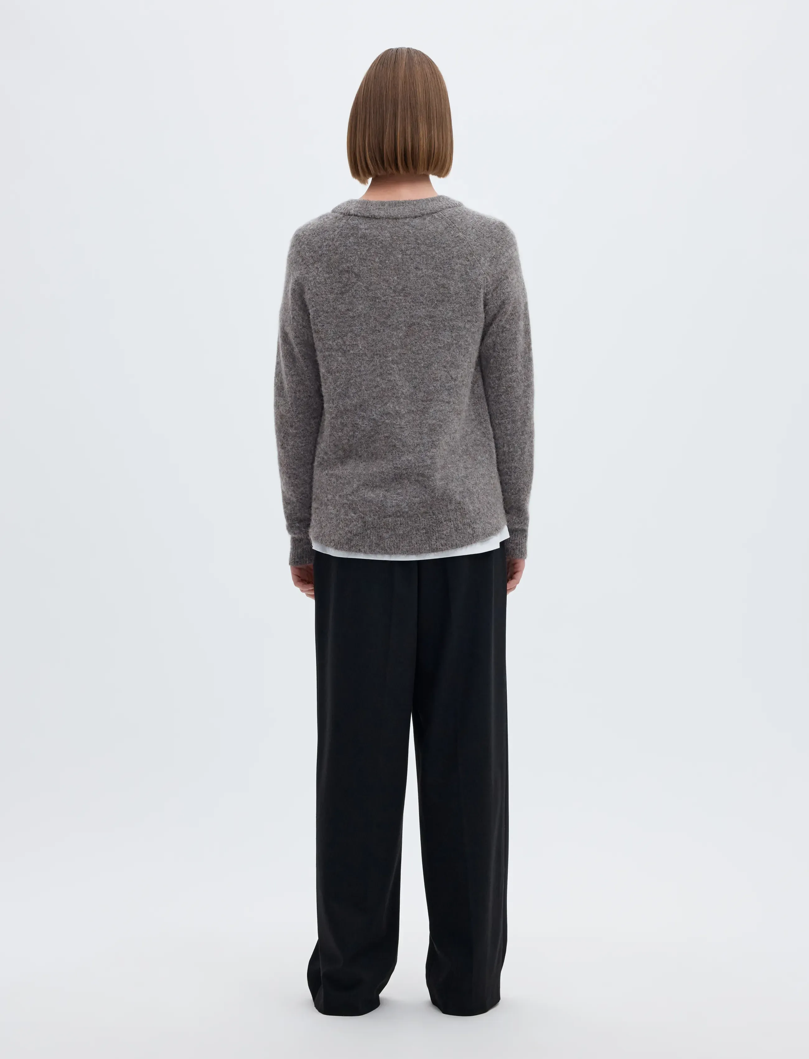 Selected - SLFLULU LS KNIT O-NECK NOOS - stickade tröjor - medium grey melange - 2