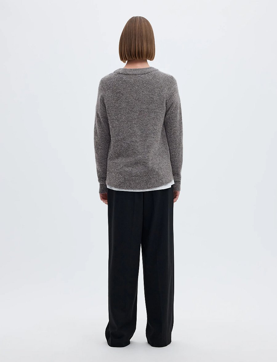 Selected - SLFLULU LS KNIT O-NECK NOOS - stickade tröjor - medium grey melange - 2