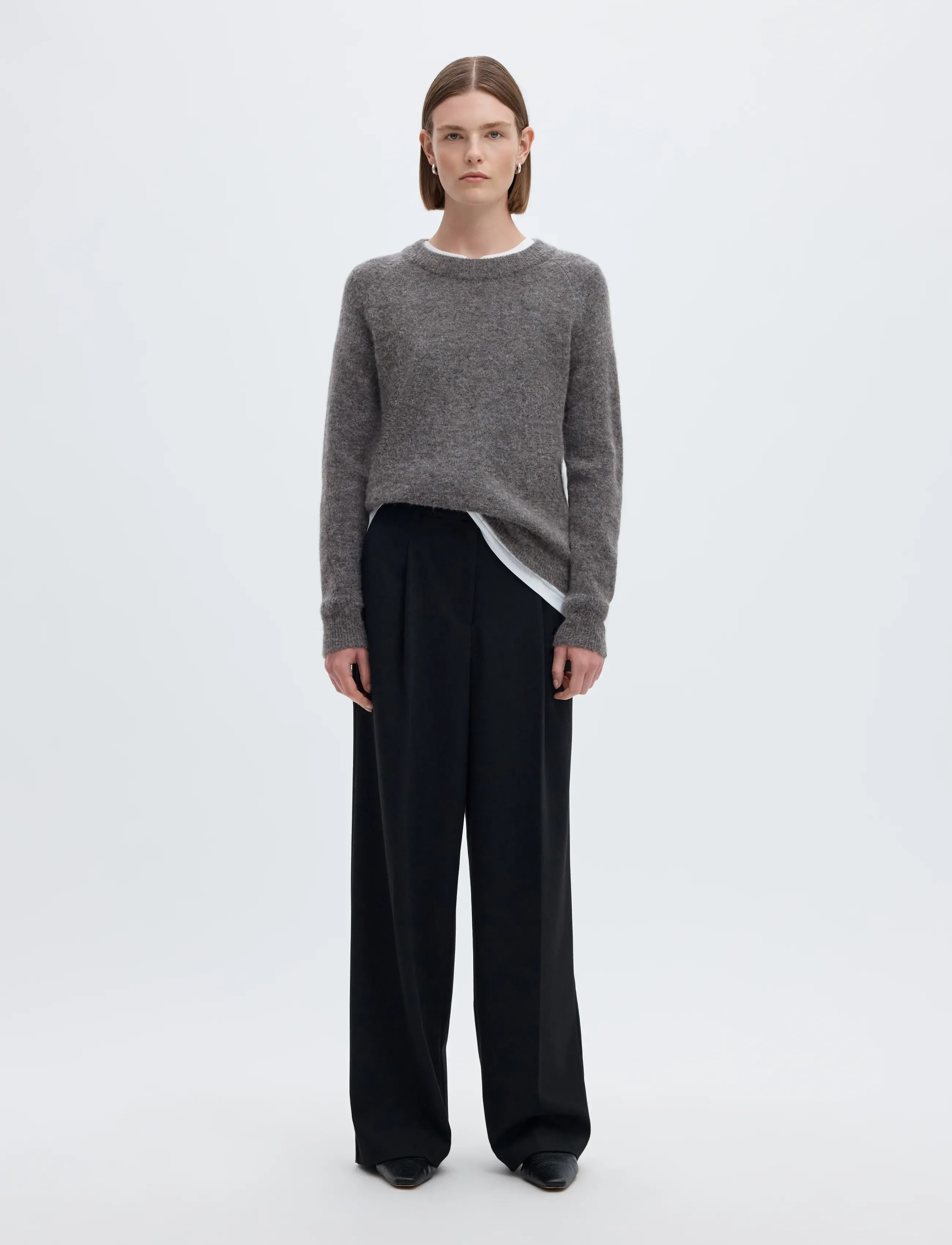 Selected - SLFLULU LS KNIT O-NECK NOOS - stickade tröjor - medium grey melange - 3