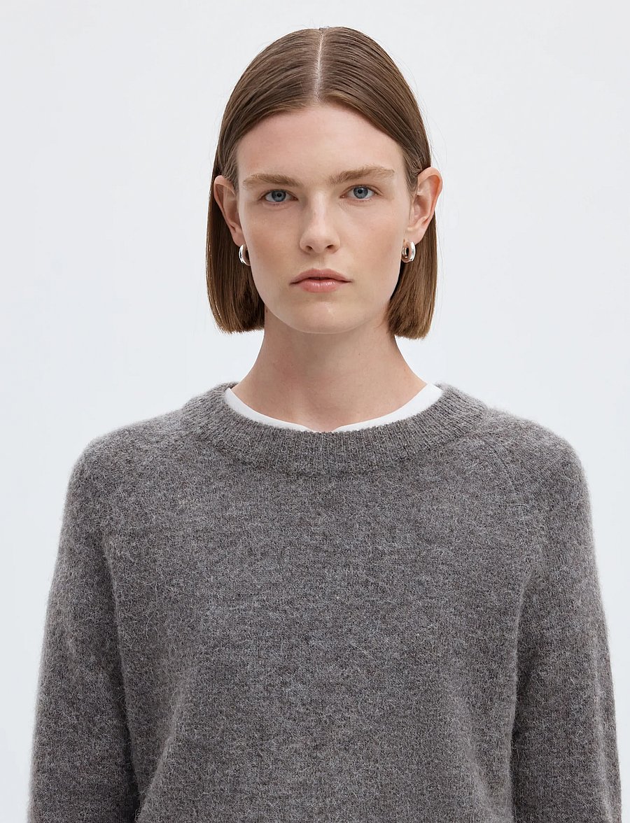 Selected - SLFLULU LS KNIT O-NECK NOOS - stickade tröjor - medium grey melange - 4