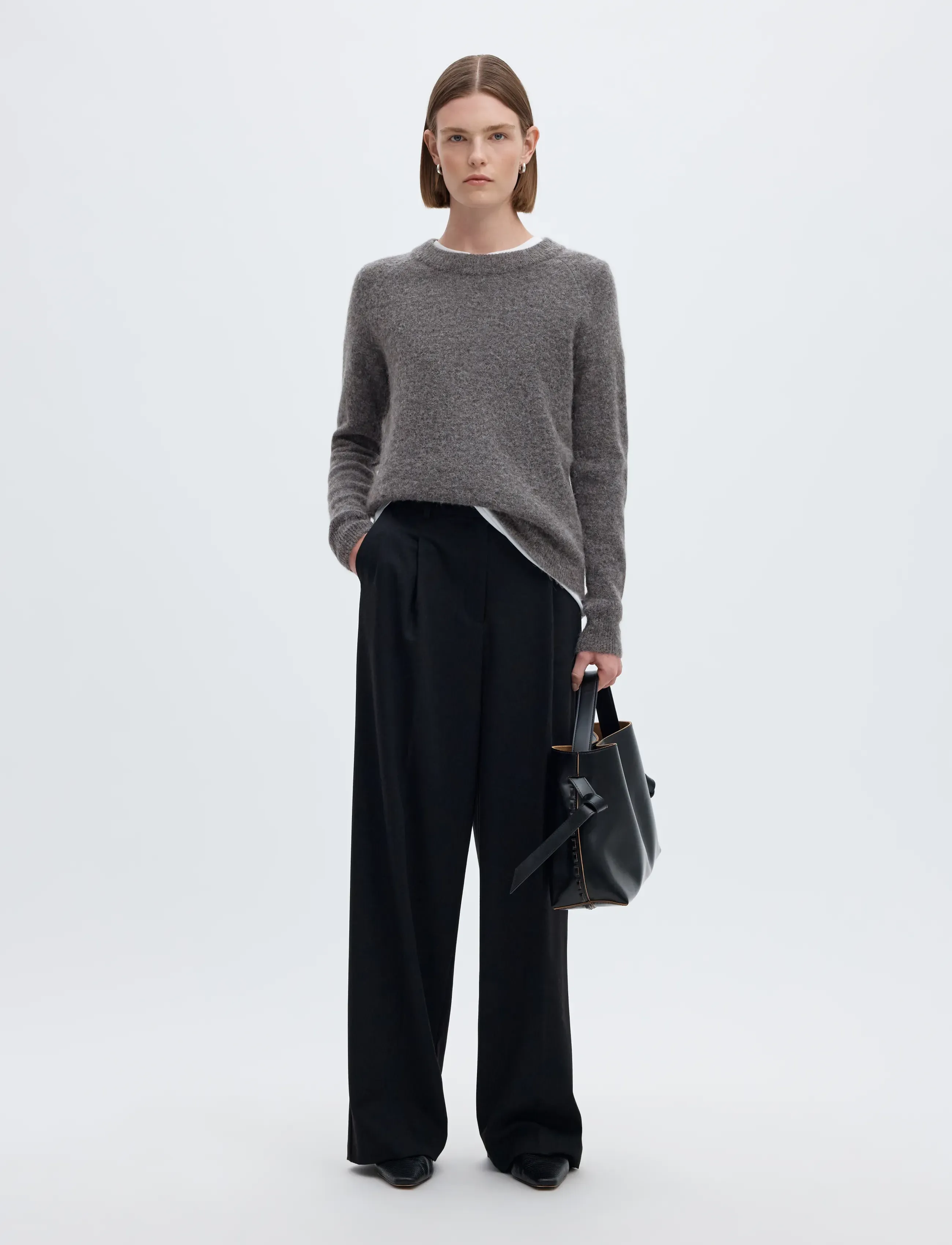 Selected - SLFLULU LS KNIT O-NECK NOOS - stickade tröjor - medium grey melange - 5