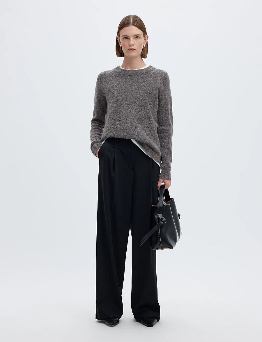 Selected - SLFLULU LS KNIT O-NECK NOOS - stickade tröjor - medium grey melange - 5