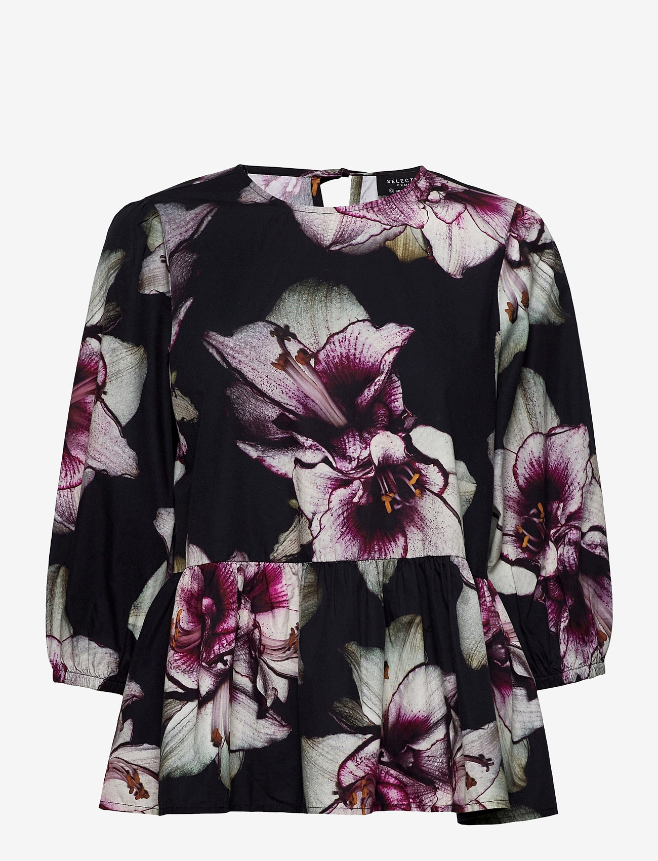 Selected Femme - SLFESTHER LS PEPLUM TOP - long-sleeved blouses - black - 0