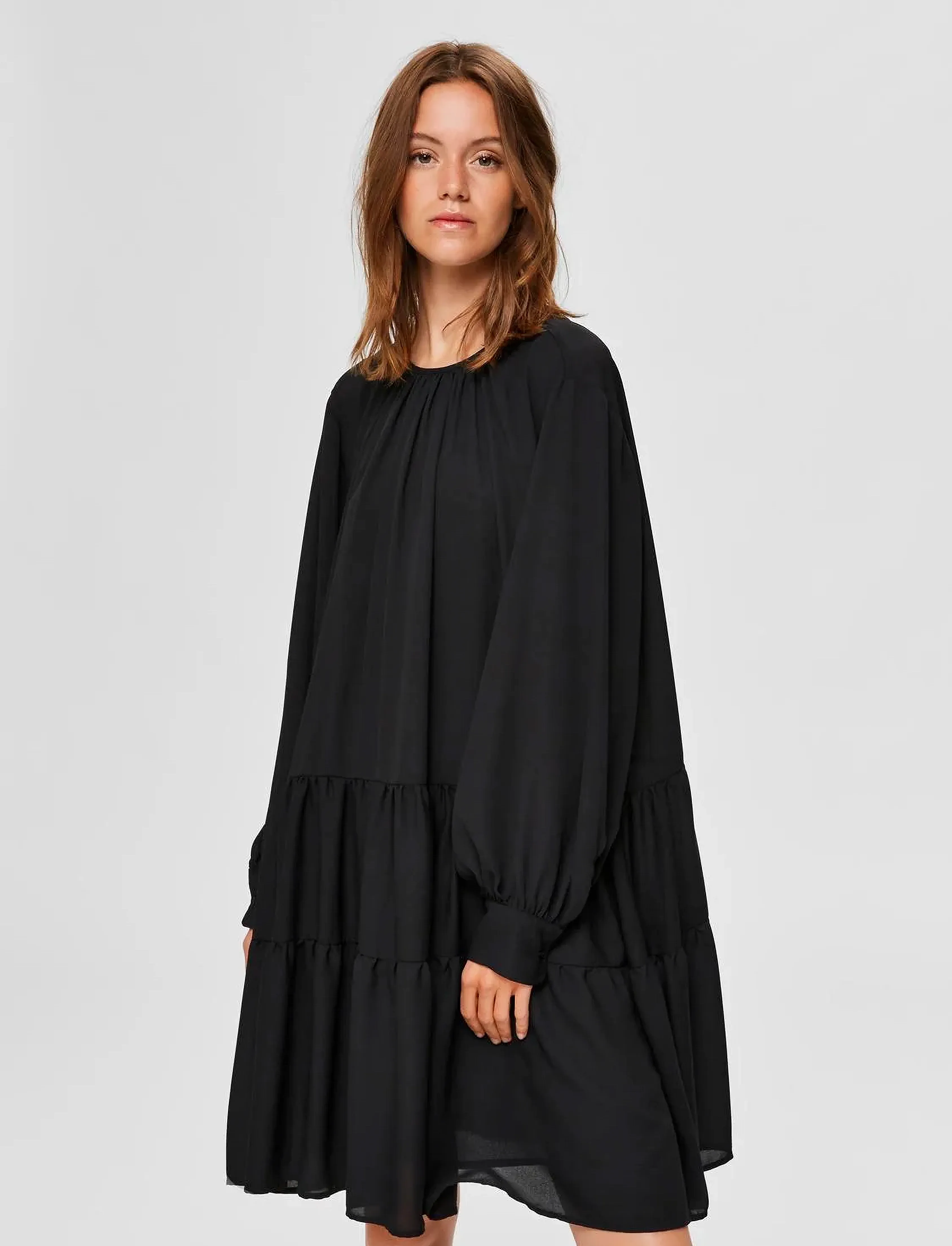 Selected SLFAMAYA LS SHORT DRESS - Dresses - BLACK / black