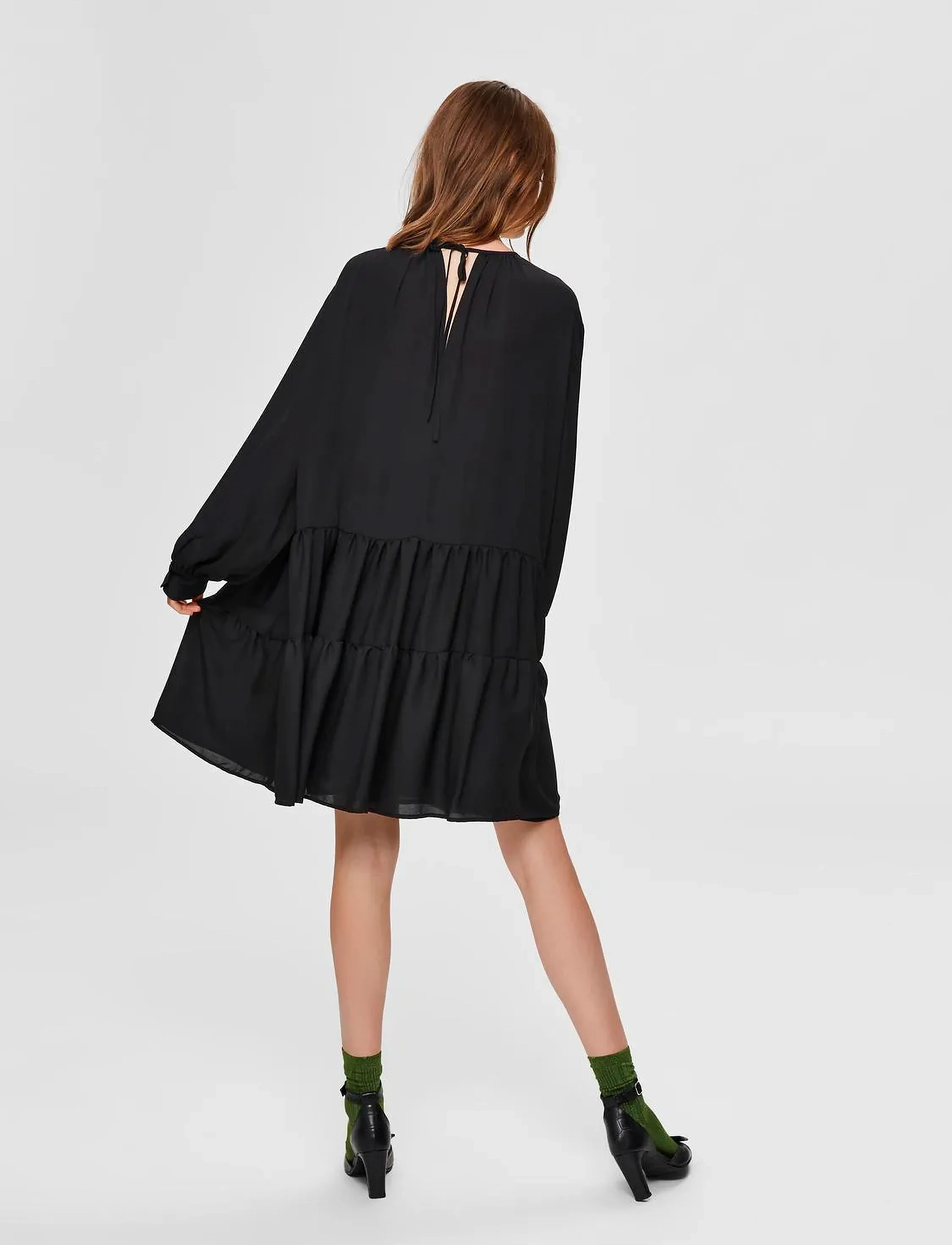 Selected - SLFAMAYA LS SHORT DRESS - kurze kleider - black - 3