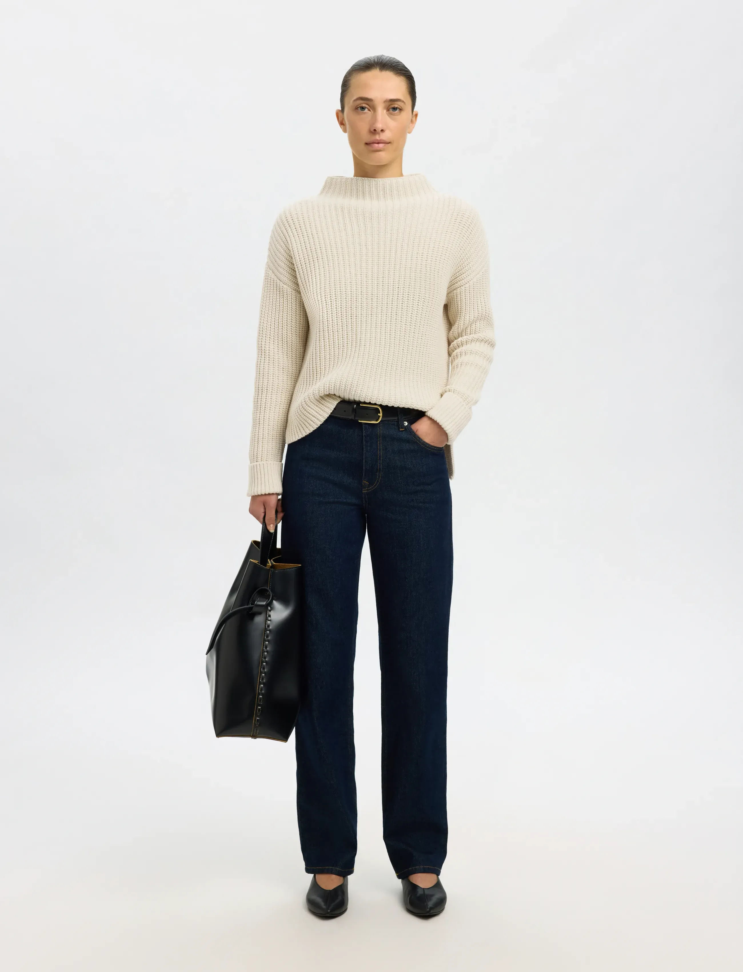 Selected - SLFSELMA LS KNIT T-NECK - gebreide truien - birch - 3
