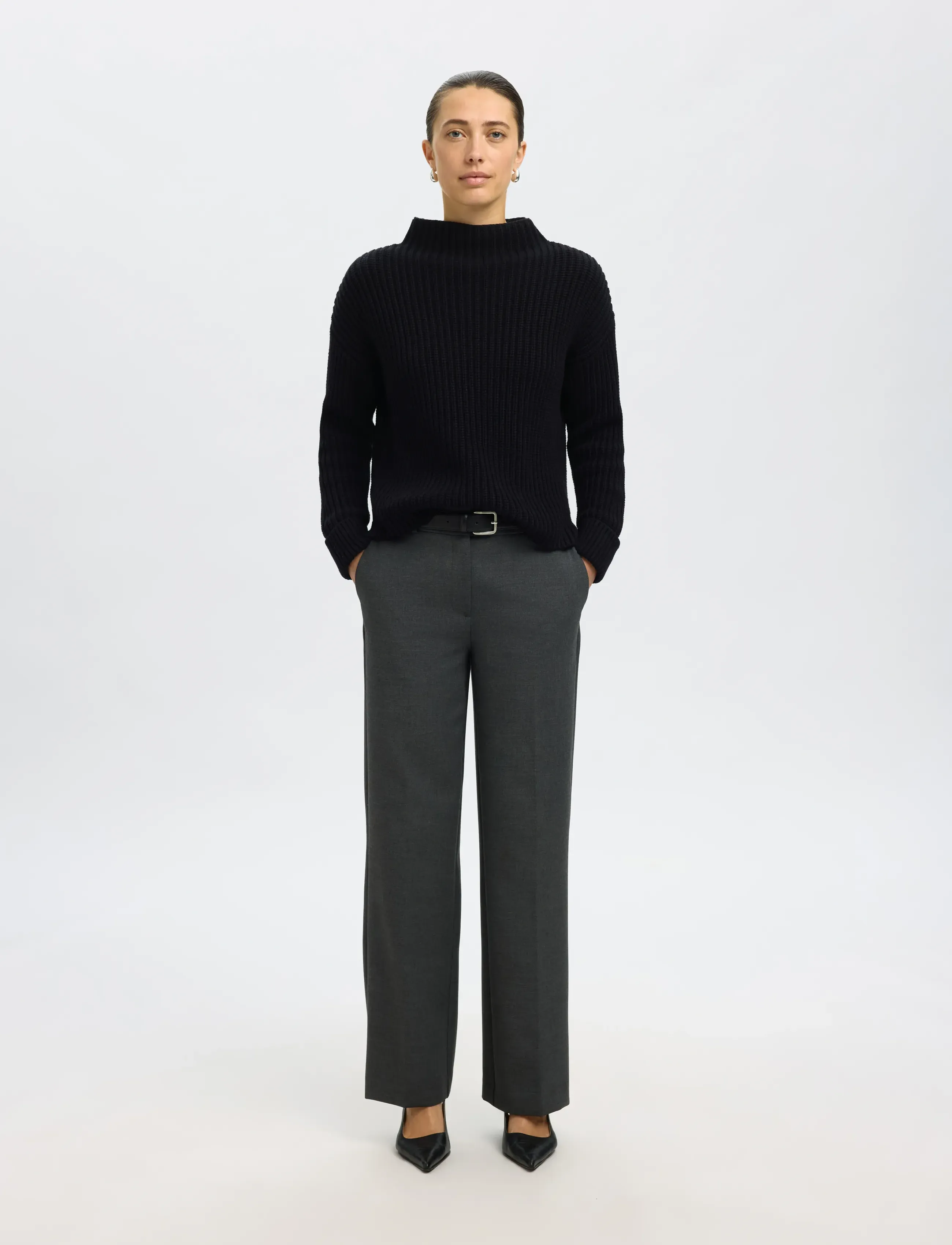 Selected - SLFSELMA LS KNIT T-NECK - jumpers - black - 4