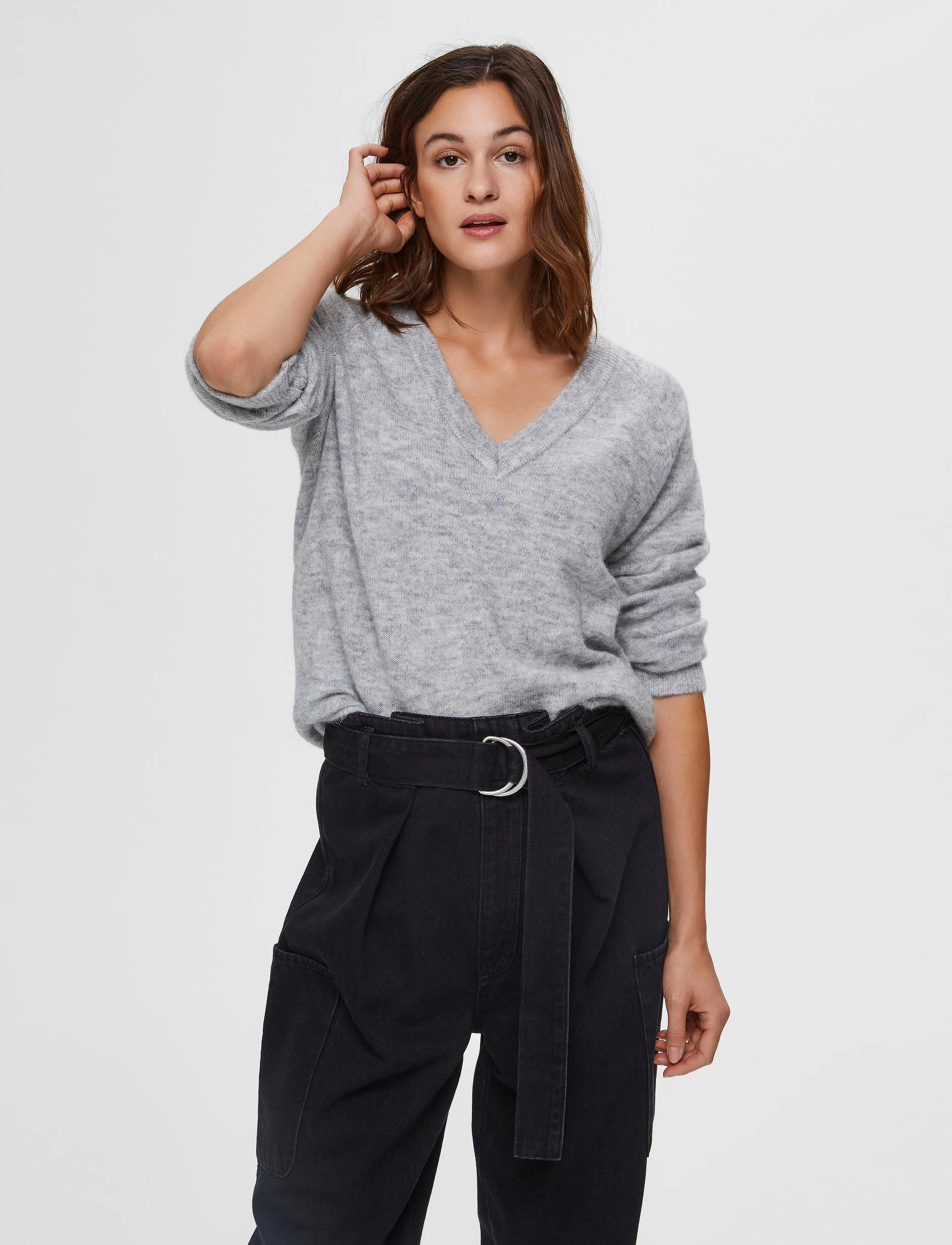 Selected - SLFLULU LS KNIT V-NECK - light grey melange - 2