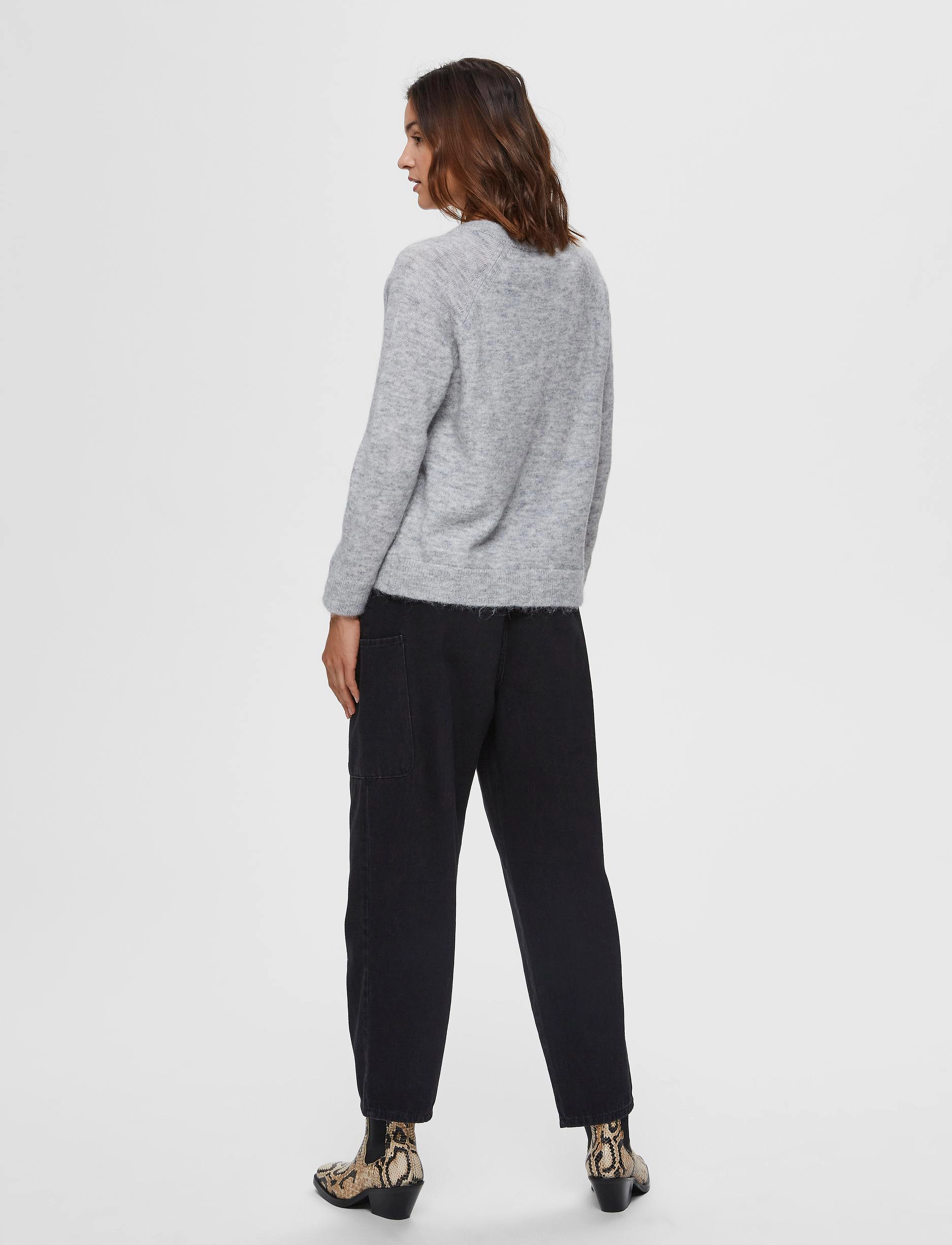 Selected - SLFLULU LS KNIT V-NECK - light grey melange - 3