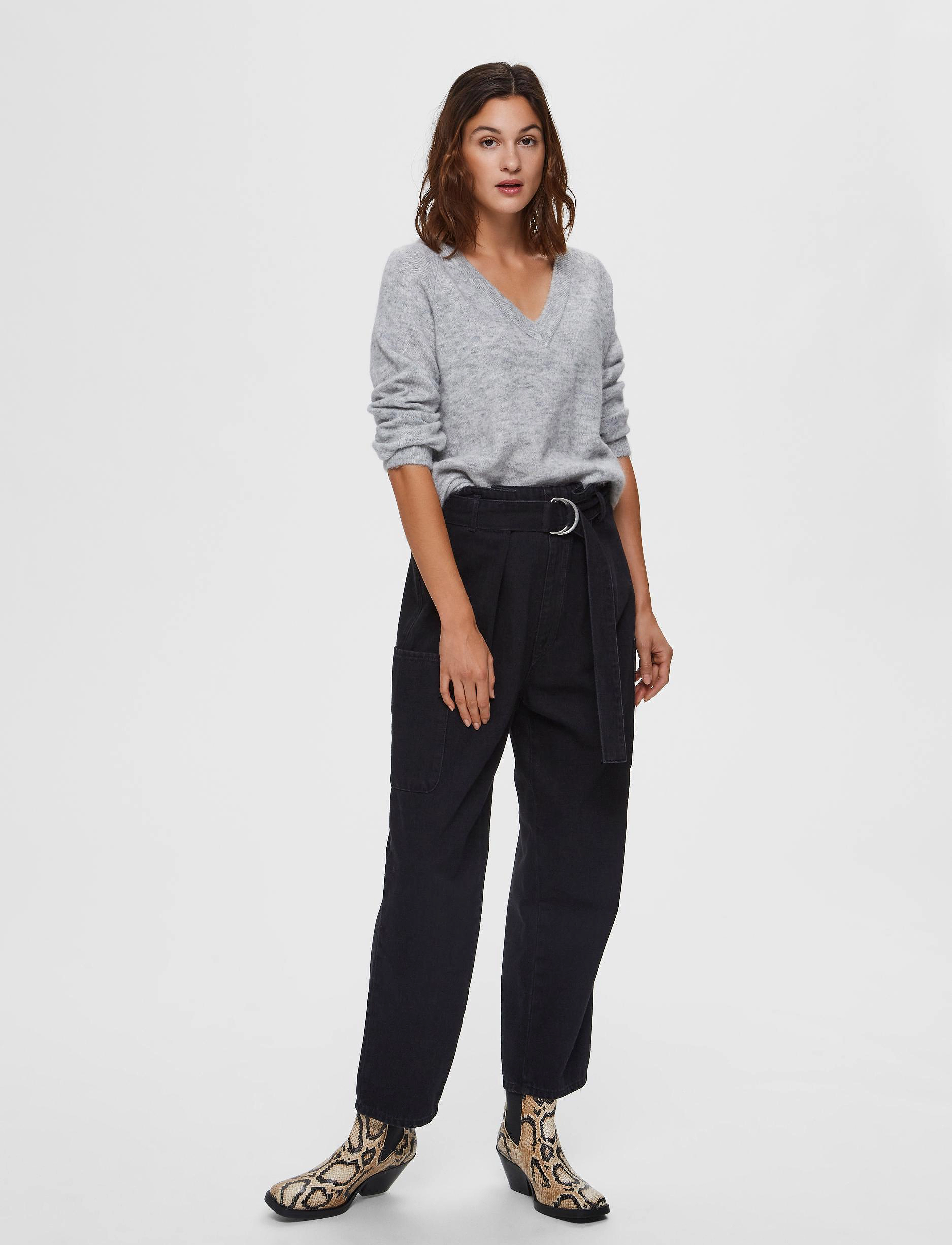 Selected - SLFLULU LS KNIT V-NECK - light grey melange - 4
