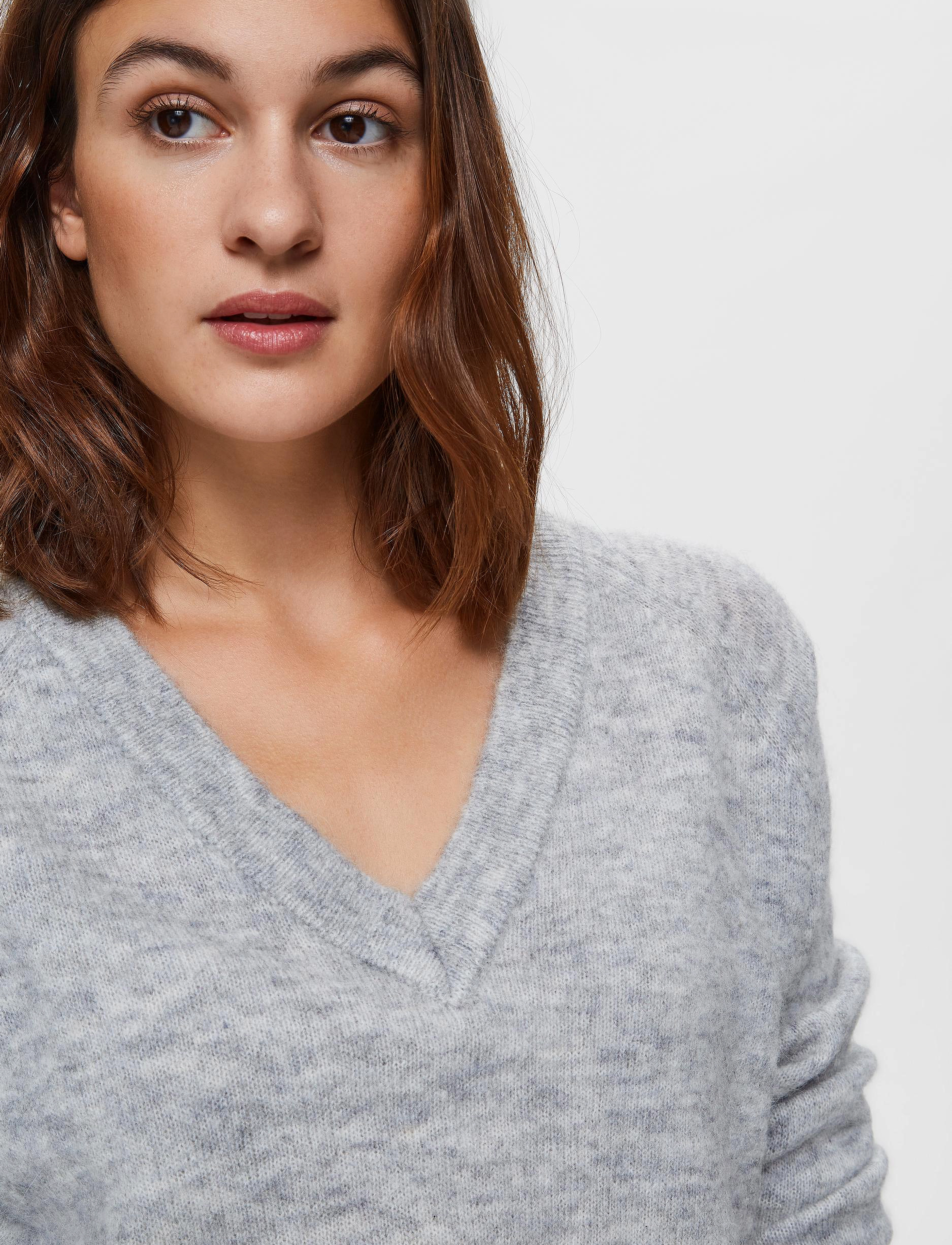 Selected - SLFLULU LS KNIT V-NECK - light grey melange - 5