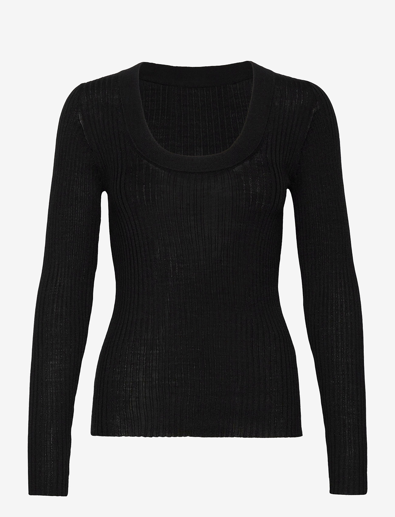 Selected Femme - SLFCOSTA NEW LS KNIT DEEP U-NECK - swetry - black - 0