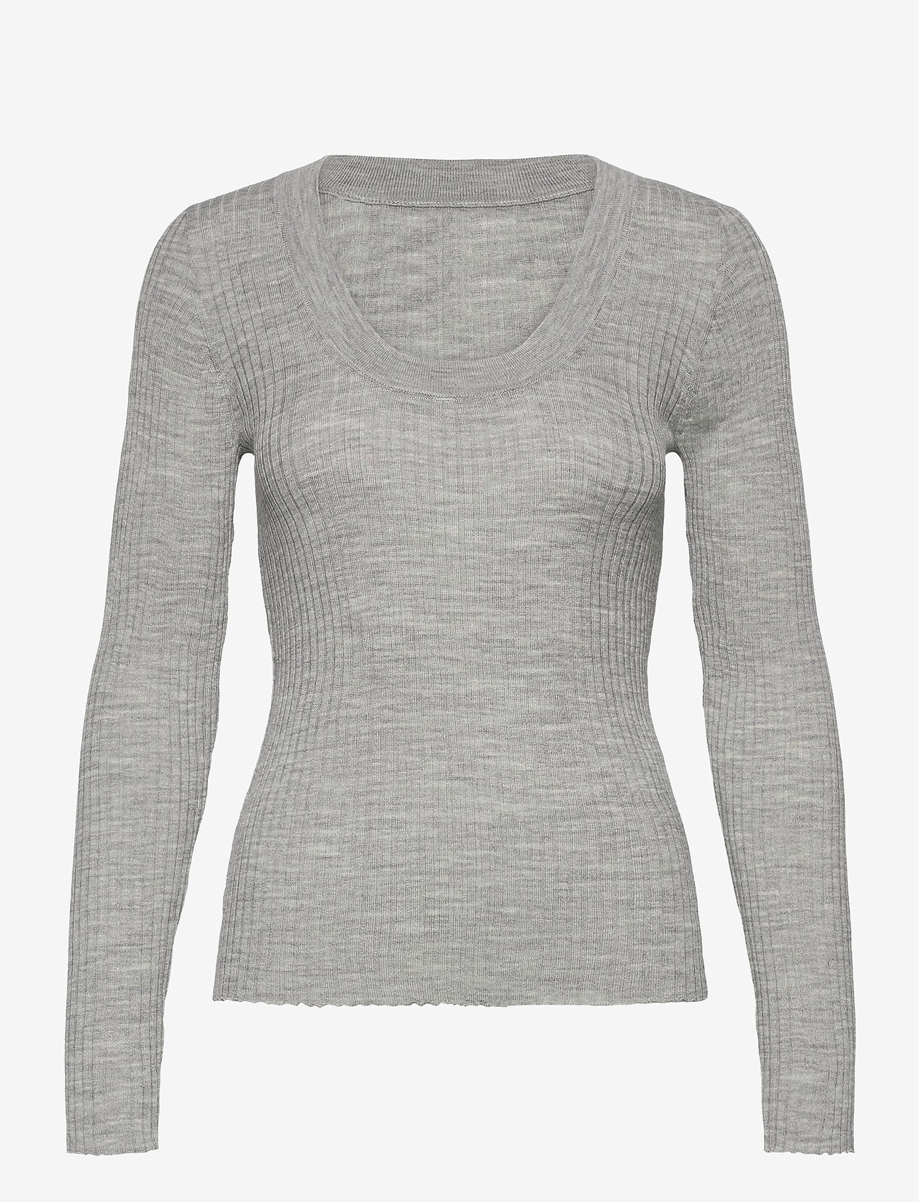 Selected Femme - SLFCOSTA NEW LS KNIT DEEP U-NECK - swetry - light grey melange - 0