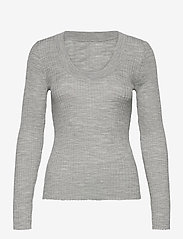 Selected Femme - SLFCOSTA NEW LS KNIT DEEP U-NECK - swetry - light grey melange - 0