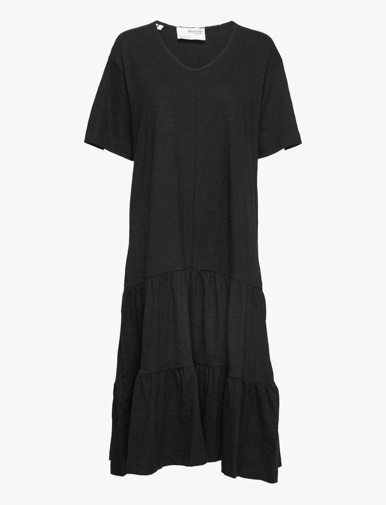 Selected Femme - SLFREED 2/4 MIDI DRESS M - t-shirtklänningar - black - 0