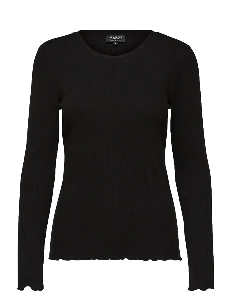 Selected - SLFANNA LS CREW NECK TEE S NOOS - långärmade toppar - black - 1