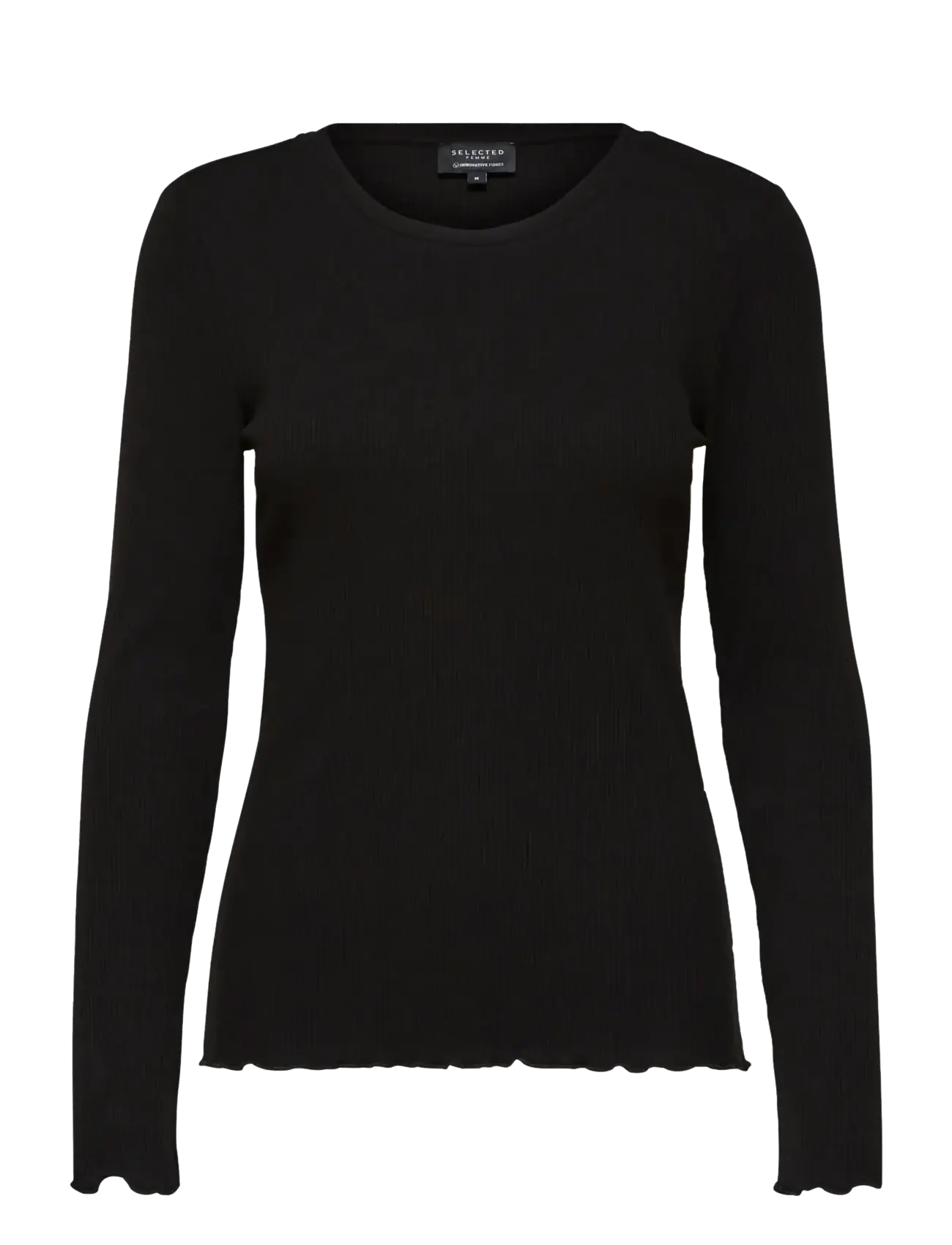 Selected - SLFANNA LS CREW NECK TEE S NOOS - langärmlige tops - black - 1