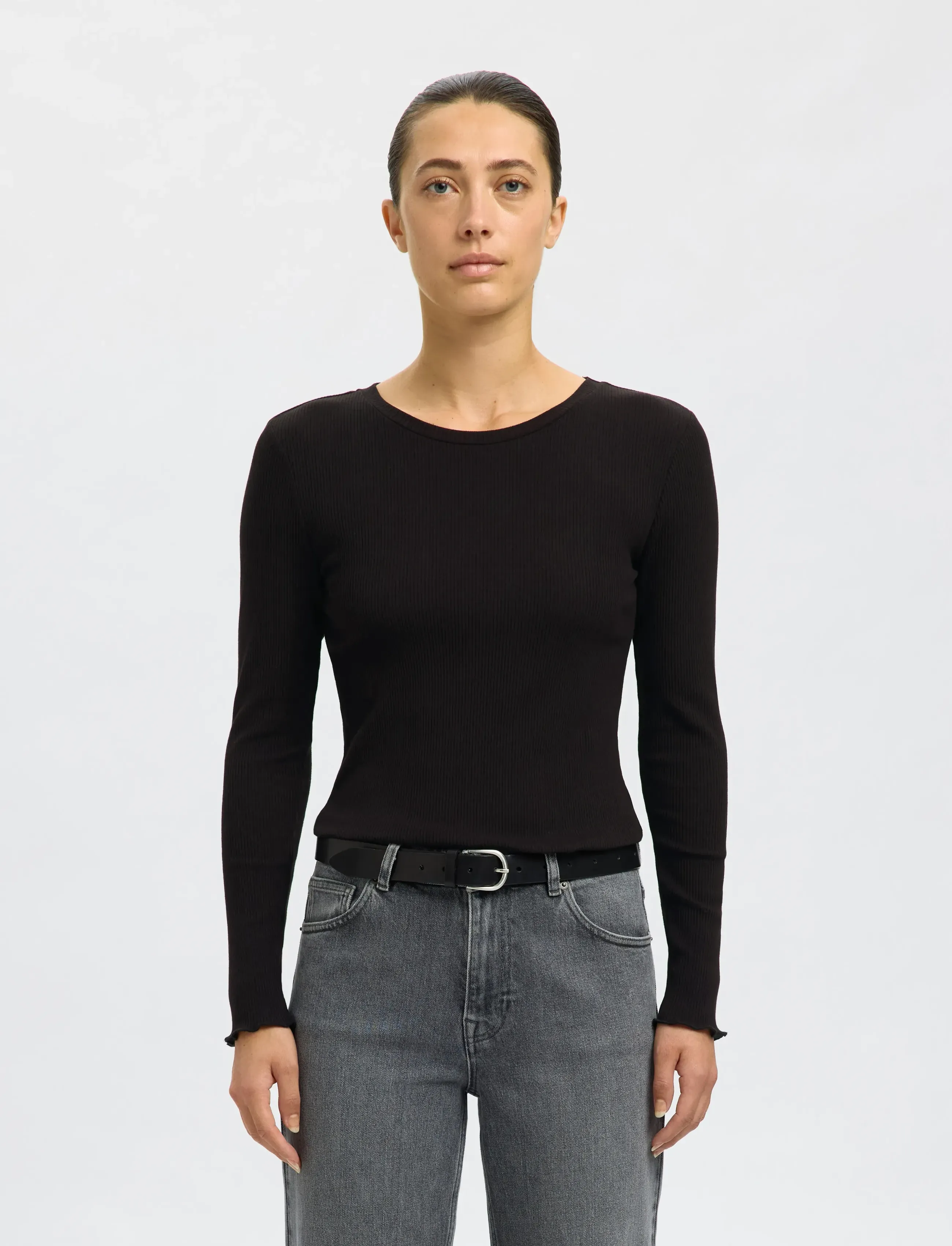 Selected SLFANNA LS CREW NECK TEE S NOOS - T-shirts & Toppar - BLACK / black