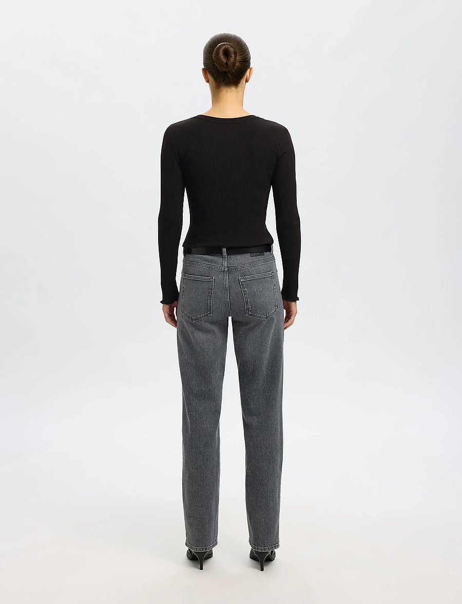 Selected - SLFANNA LS CREW NECK TEE S NOOS - langärmlige tops - black - 3