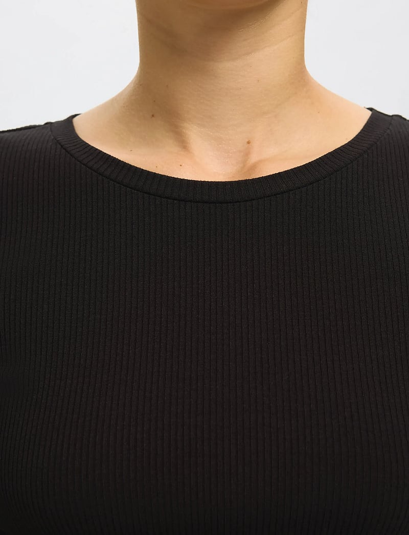 Selected - SLFANNA LS CREW NECK TEE S NOOS - långärmade toppar - black - 5