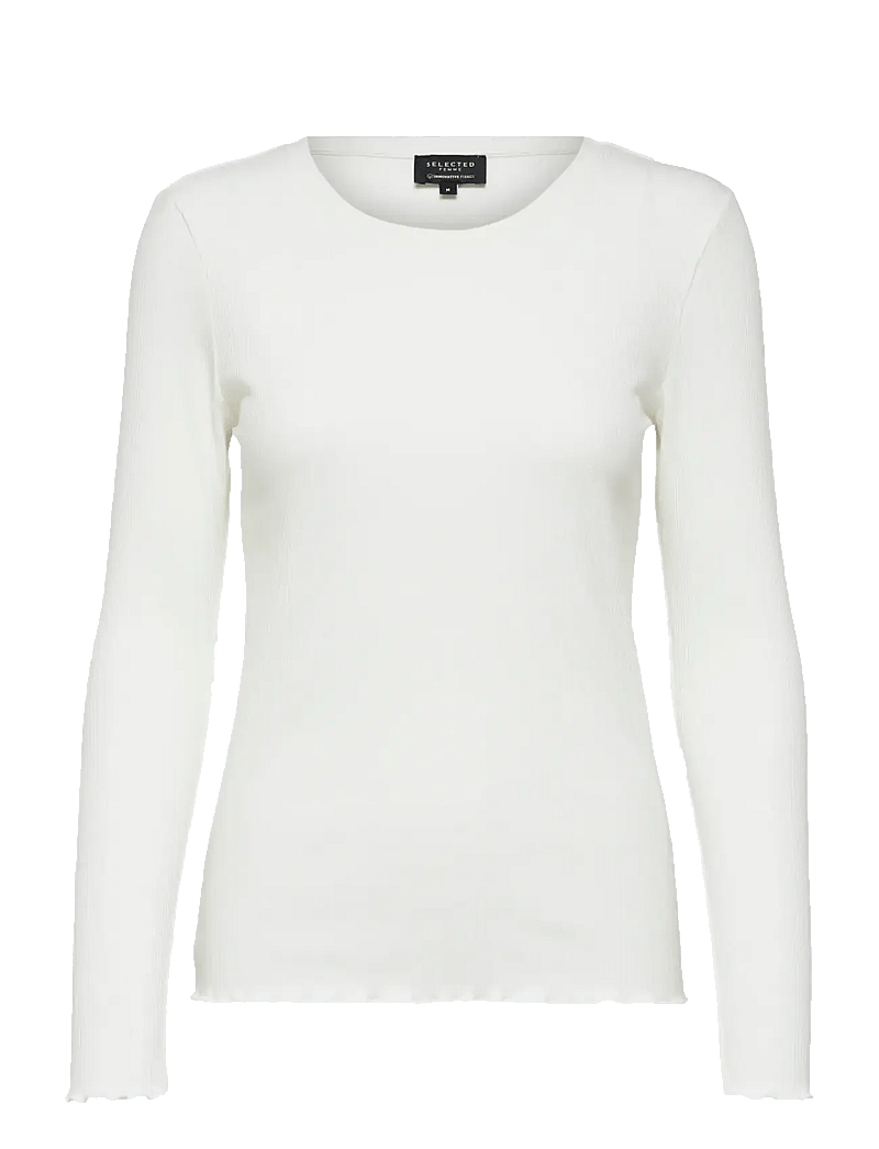 Selected - SLFANNA LS CREW NECK TEE S NOOS - långärmade toppar - snow white - 1